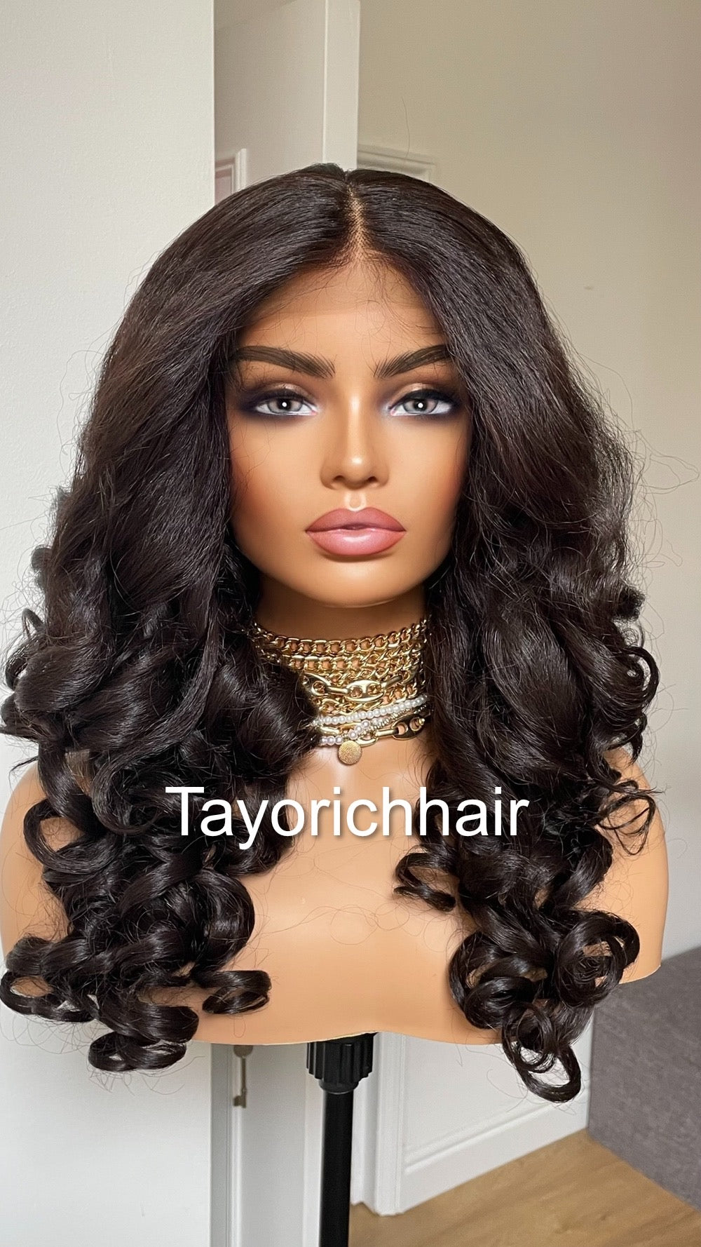 Brownish Black Bouncy Curly Hair Lace Frontal Wig/Heat Friendly Synthetic Wigs For Women/Full Big Bouncy Yaki Hair Wig By Tayorichhair