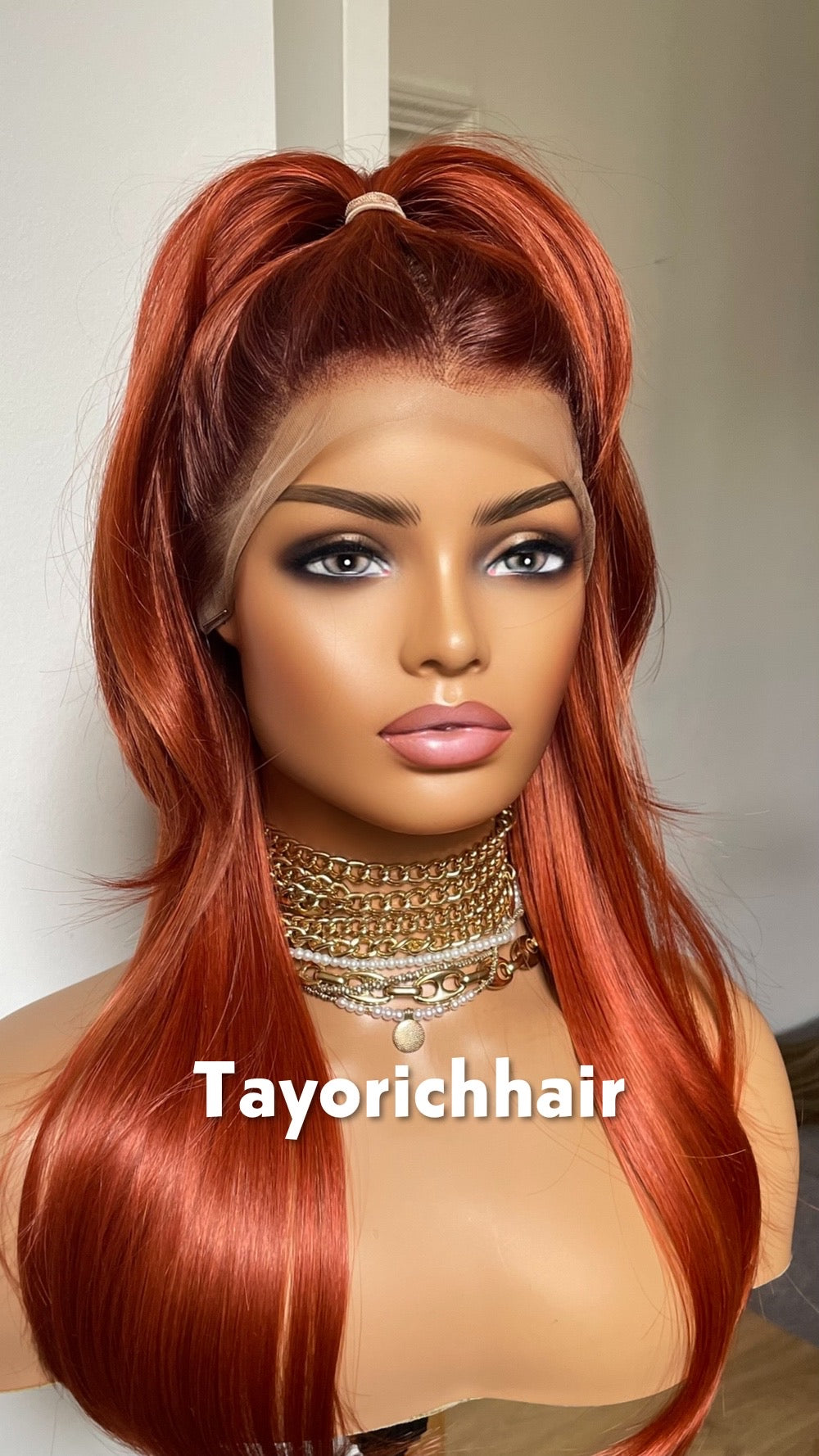 Fiery Copper Red Lace Front Wig: 16 Inch Heat Resistant Hair