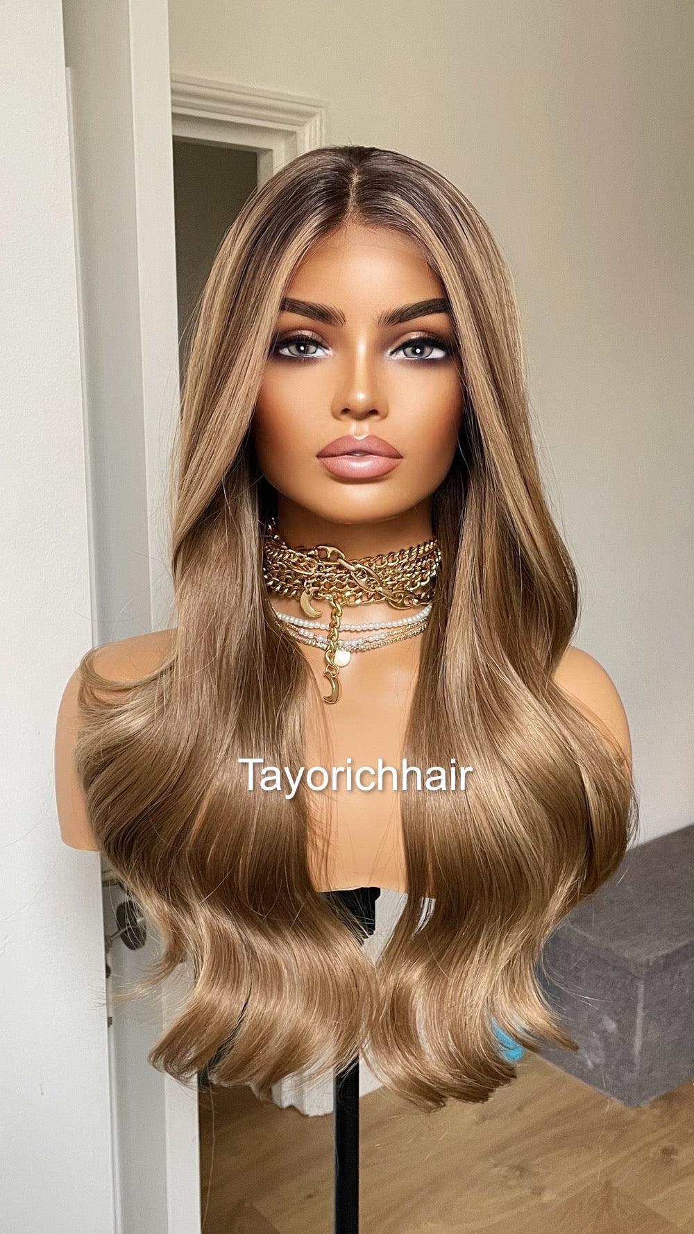 20 Inches Mixed Blonde Lace Front Wig/ Dark Roots /Natural Realistic Soft Synthetic Lace Wigs For Women/Ready To Ship Wigs/ Money Piece Wig