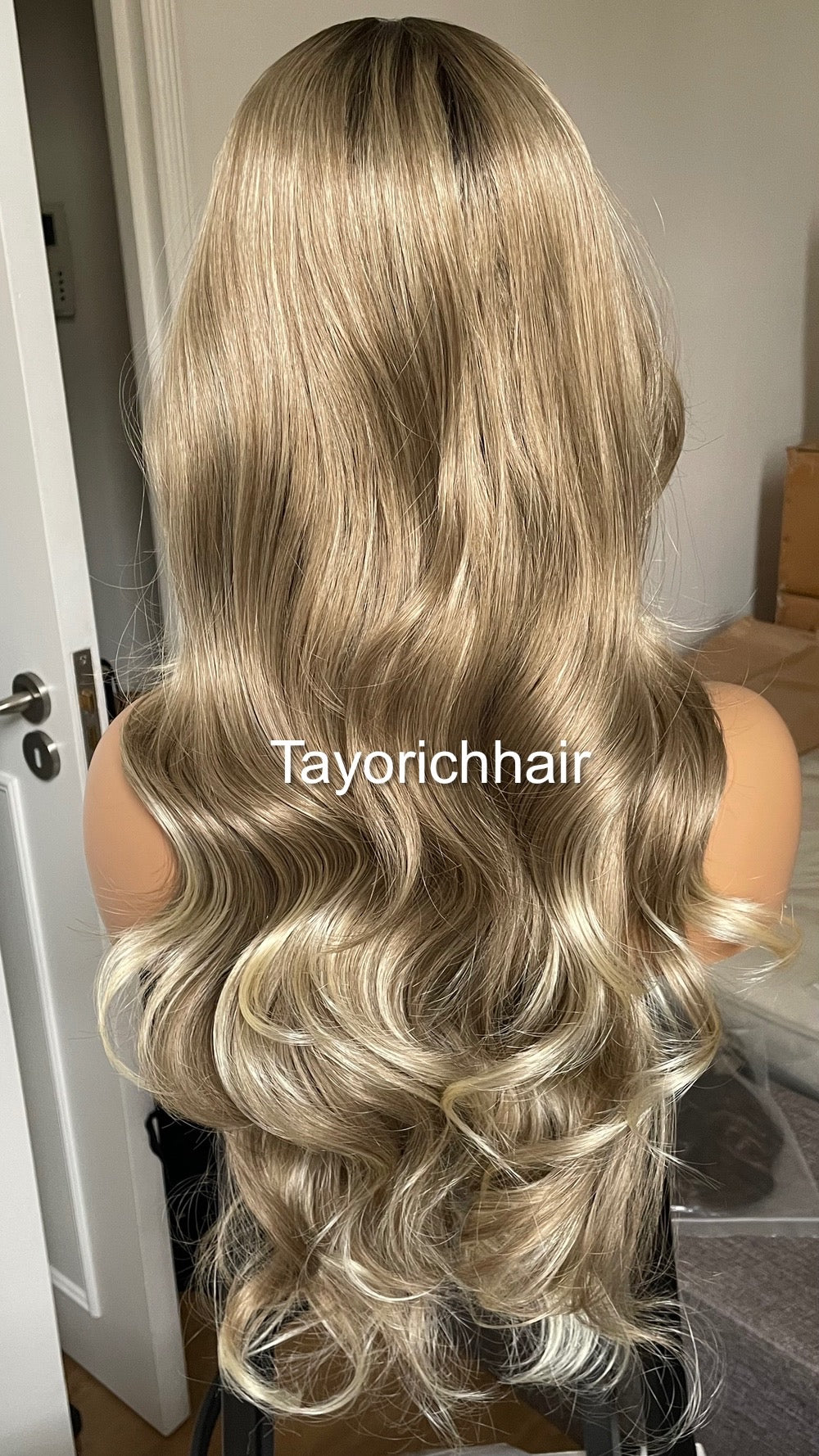 Dark Ash Blonde Synthetic Wig With Dark Roots