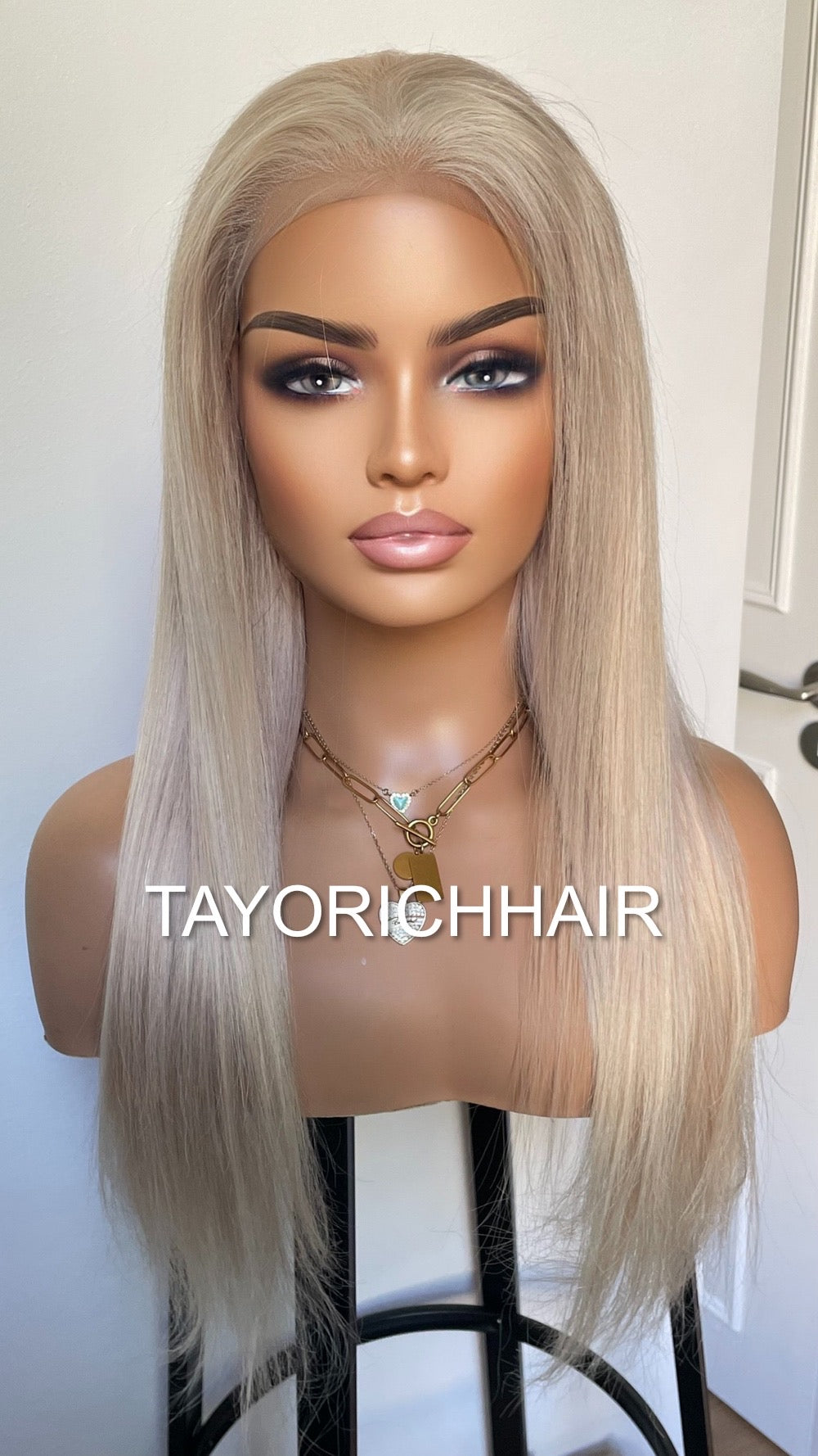 Platinum Blonde Straight Human Hair Wig In 20 Inchesâ˘HD Lace Front Wig With Free Partâ˘Soft Hair Wig For Women Hairloss Alopeciaâ˘180% Density