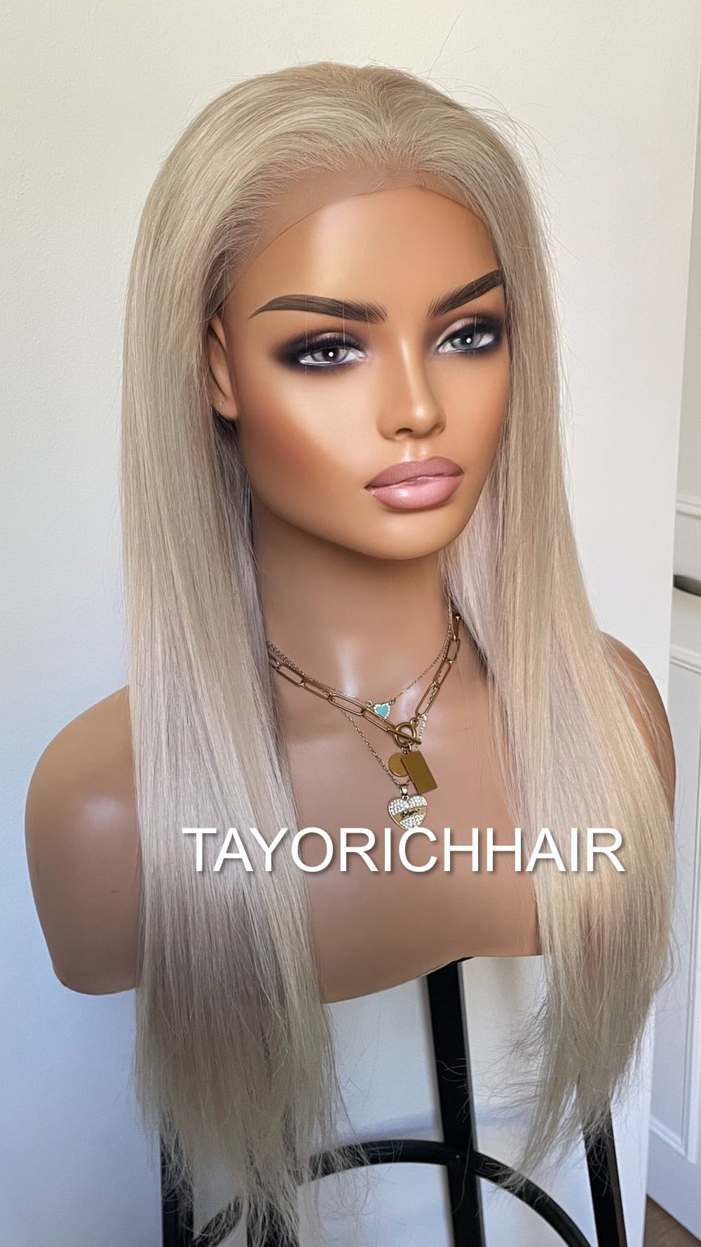 Platinum Blonde Straight Human Hair Wig In 20 Inchesâ˘HD Lace Front Wig With Free Partâ˘Soft Hair Wig For Women Hairloss Alopeciaâ˘180% Density