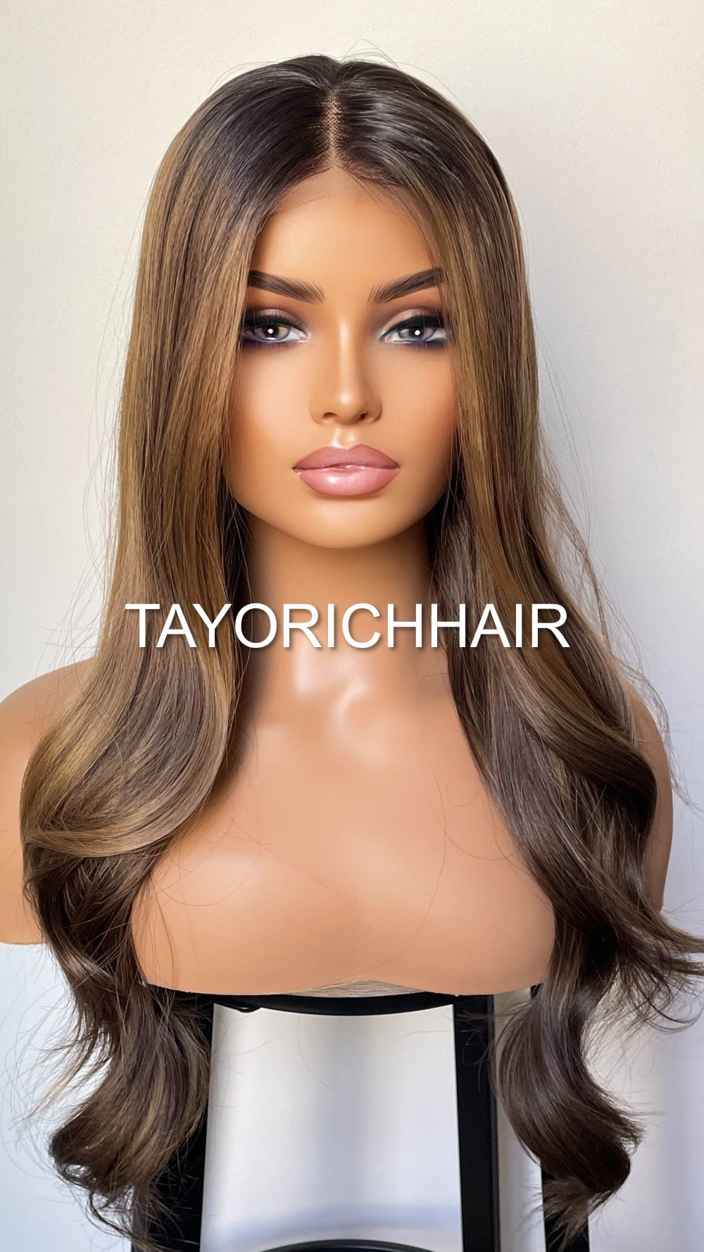 20 Inches Balayage Lace Front Wig/ 13x4 Wide Lace/ Black Roots Brown And Blonde Highlights/ Soft Narural Hair Synthetic Wig For Women