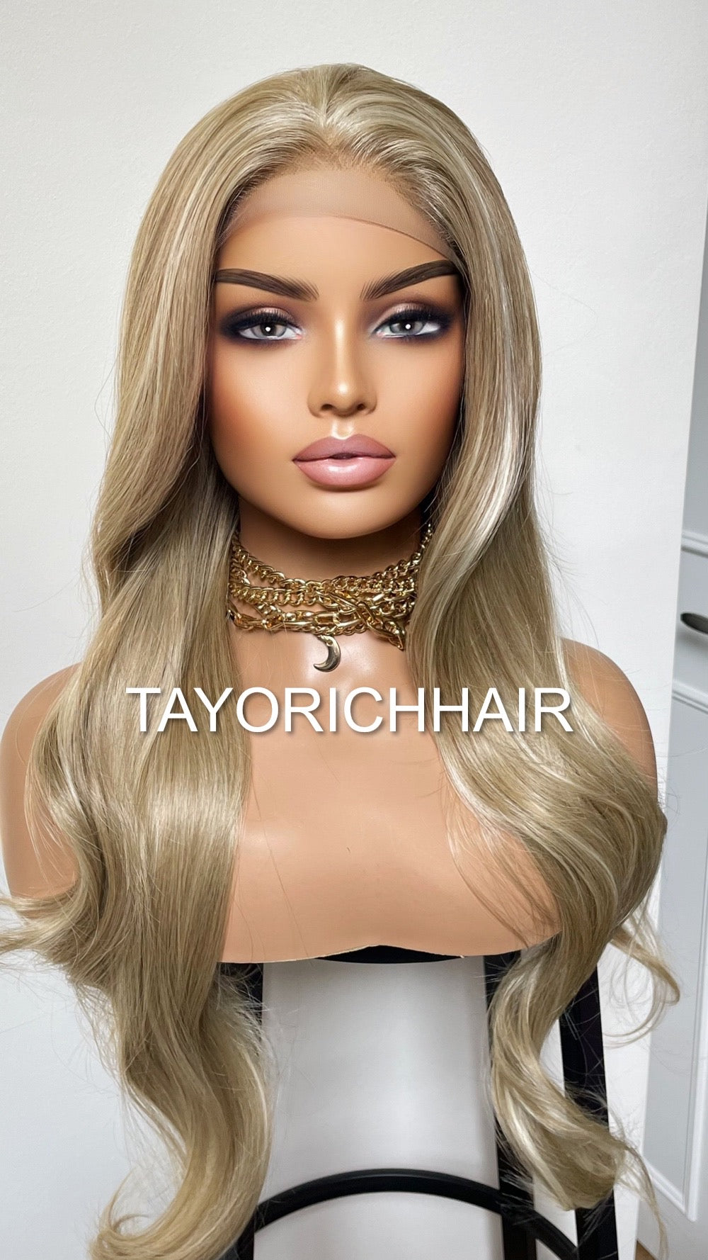 Slight Wavy Blonde Lace Front Wig With Streaks/Long Bouncy Ashy Olive Heat Safe Synthetic Wig 13x3 Lace Front Wig For Women