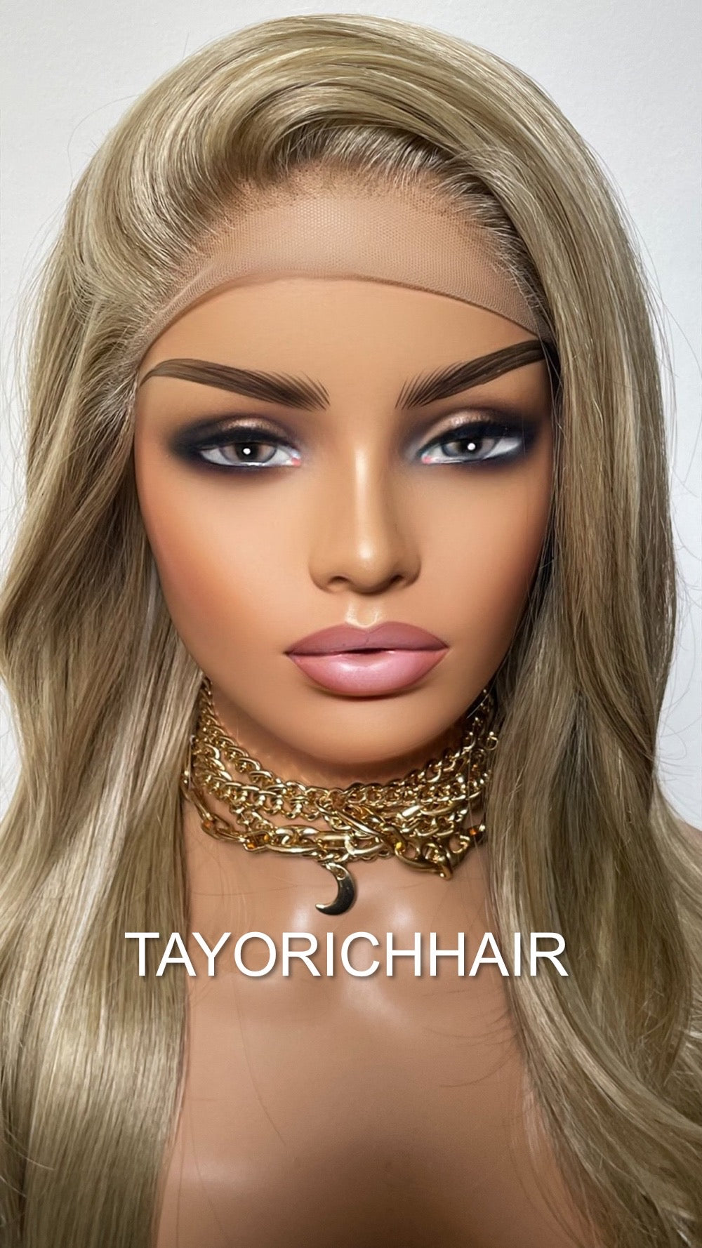 Slight Wavy Blonde Lace Front Wig With Streaks/Long Bouncy Ashy Olive Heat Safe Synthetic Wig 13x3 Lace Front Wig For Women