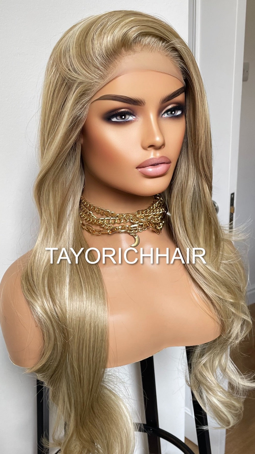 Slight Wavy Blonde Lace Front Wig With Streaks/Long Bouncy Ashy Olive Heat Safe Synthetic Wig 13x3 Lace Front Wig For Women