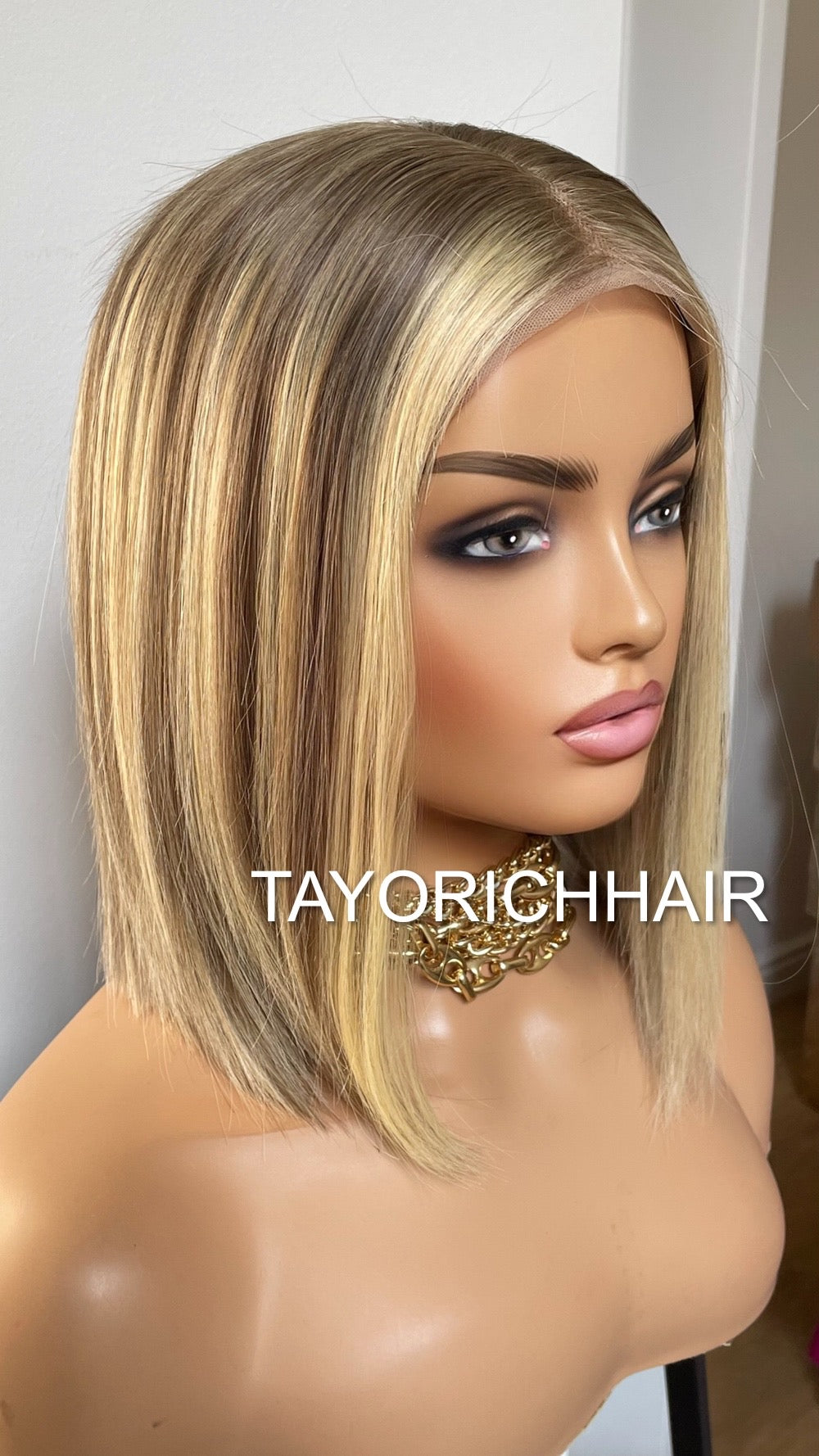 Dark Ash Wig With Blonde Highlights Balayage Bob Lace Front Human Hair Lace Wig For Women Daily Wear Money Piece Alopecia Wigs