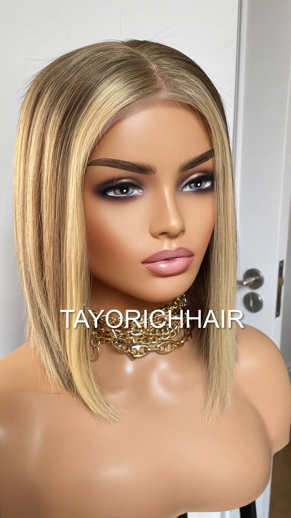 Dark Ash Wig With Blonde Highlights Balayage Bob Lace Front Human Hair Lace Wig For Women Daily Wear Money Piece Alopecia Wigs