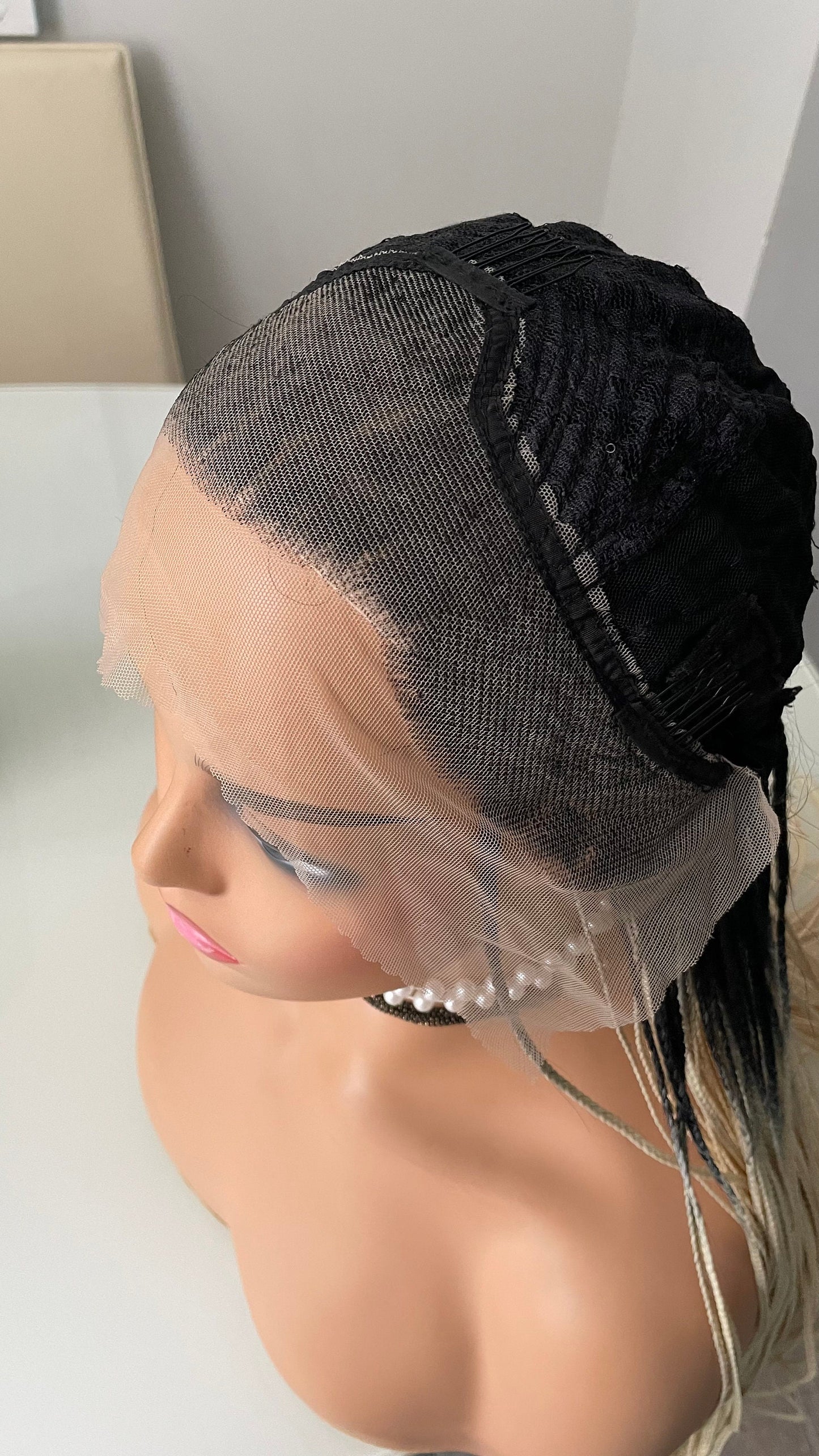 Ombré Braided Lace Wig Blonde And Black Braids/ Extra Long Synthetic Braids 28 Inches/READY FOR SHIPPING