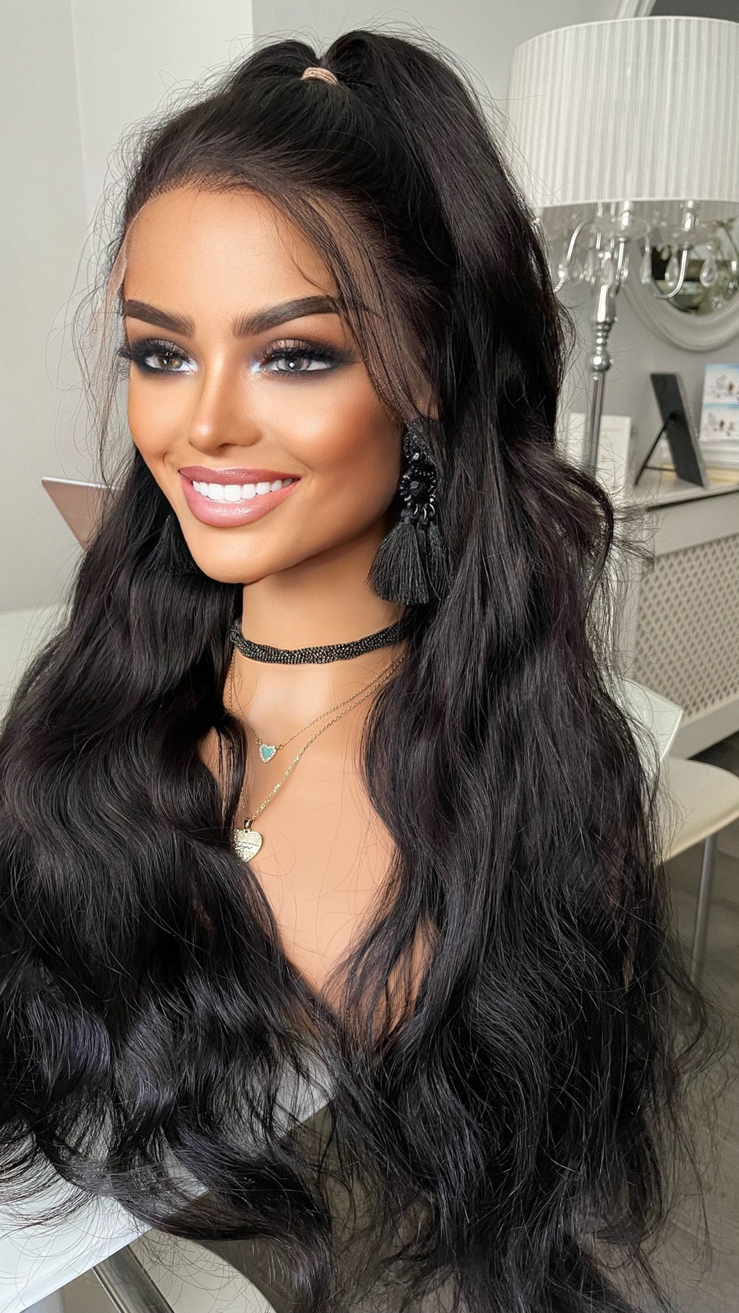 Black Real Human Hair Wig•24 Inches Hair•13x4 HD Lace•Long Wavy Real Hair•180 Density Human Hair Lace Wig•Black Hair Wigs For Women