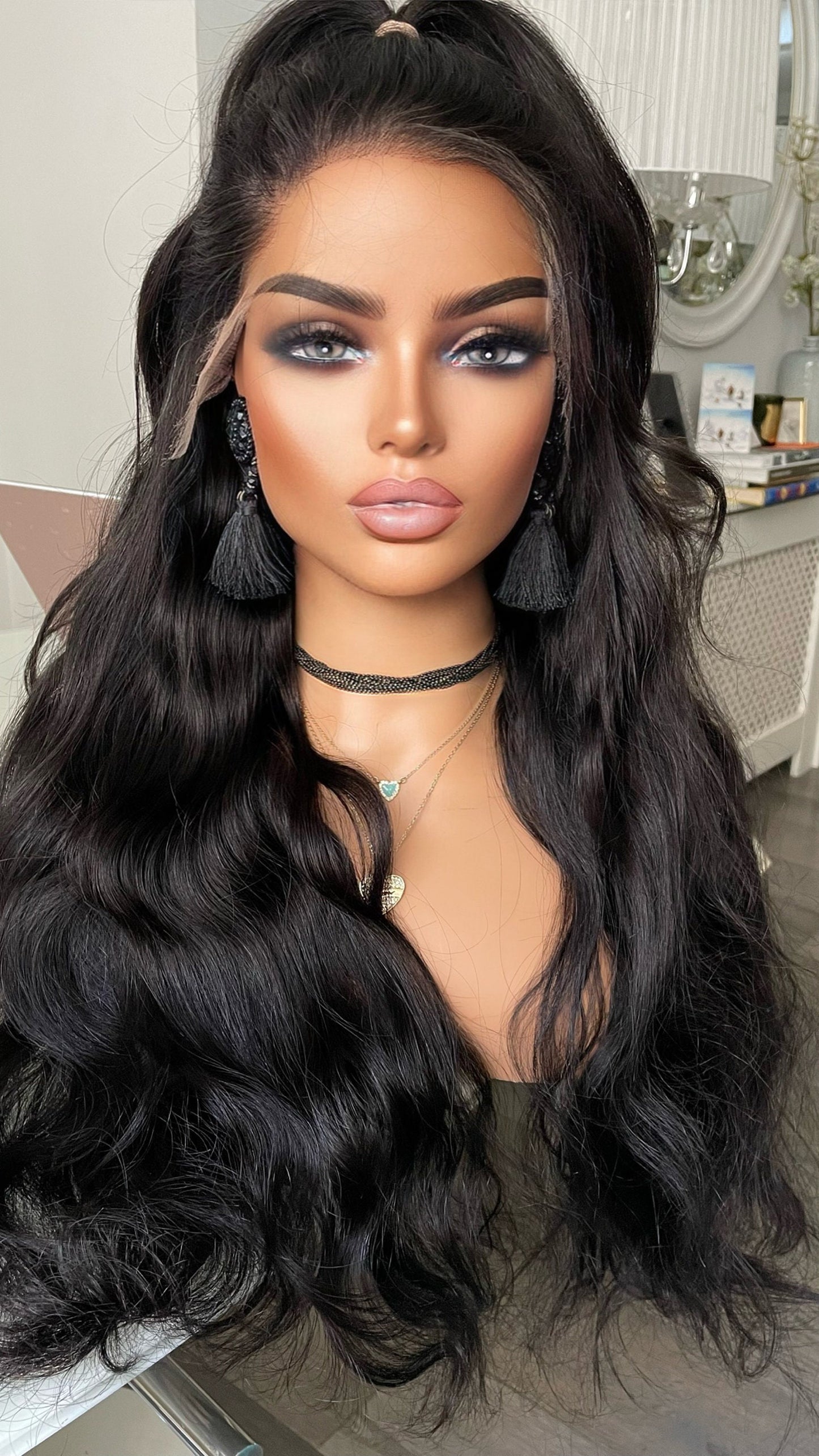 Black Real Human Hair Wig•24 Inches Hair•13x4 HD Lace•Long Wavy Real Hair•180 Density Human Hair Lace Wig•Black Hair Wigs For Women