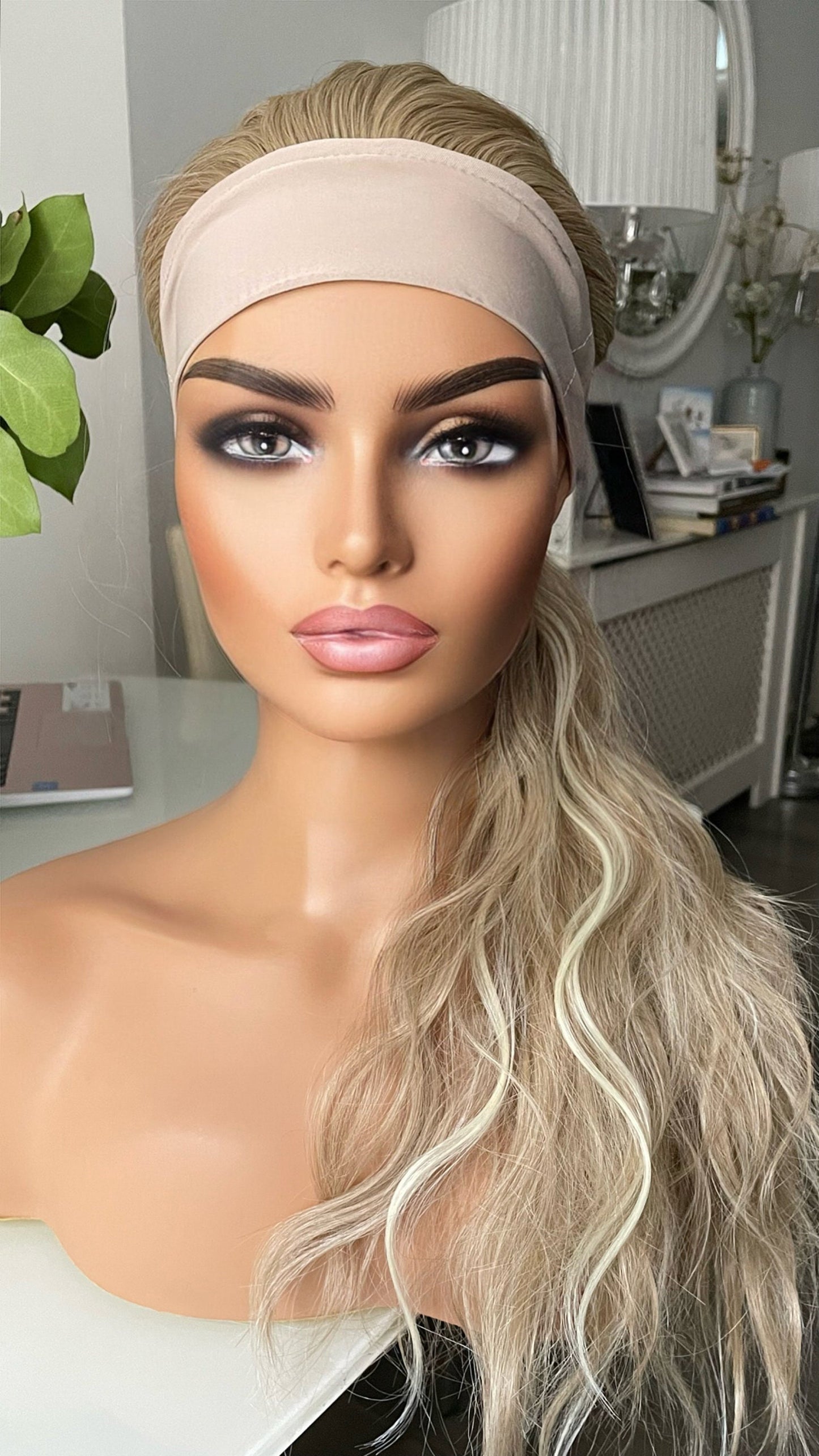 Ponytail Gym Wig With Band / Exercise Wig/ Workout Blonde Wig With Head Band/Heat Safe Synthetic Curly Wig For Running And Daily Workout