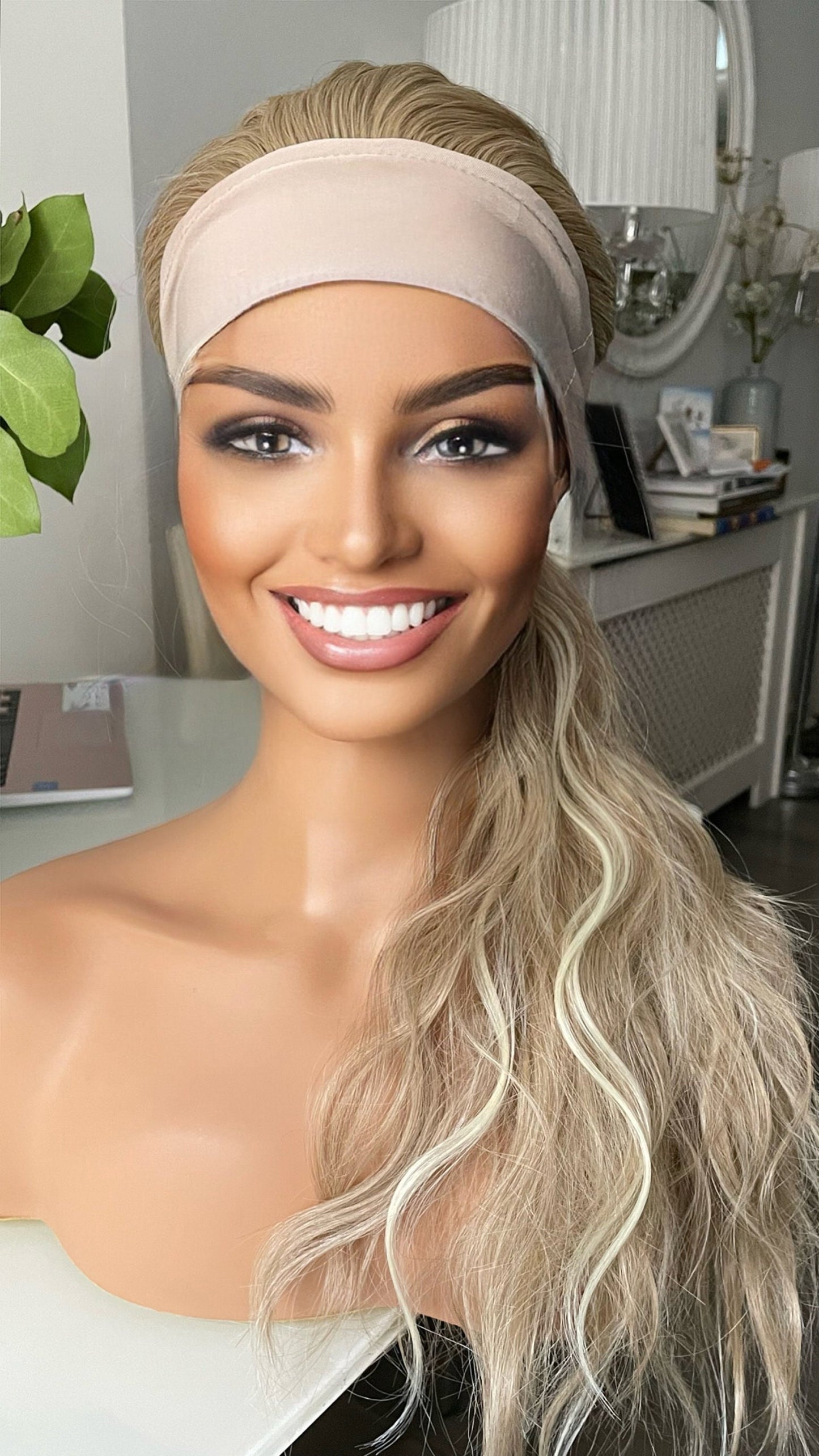 Ponytail Gym Wig With Band / Exercise Wig/ Workout Blonde Wig With Head Band/Heat Safe Synthetic Curly Wig For Running And Daily Workout