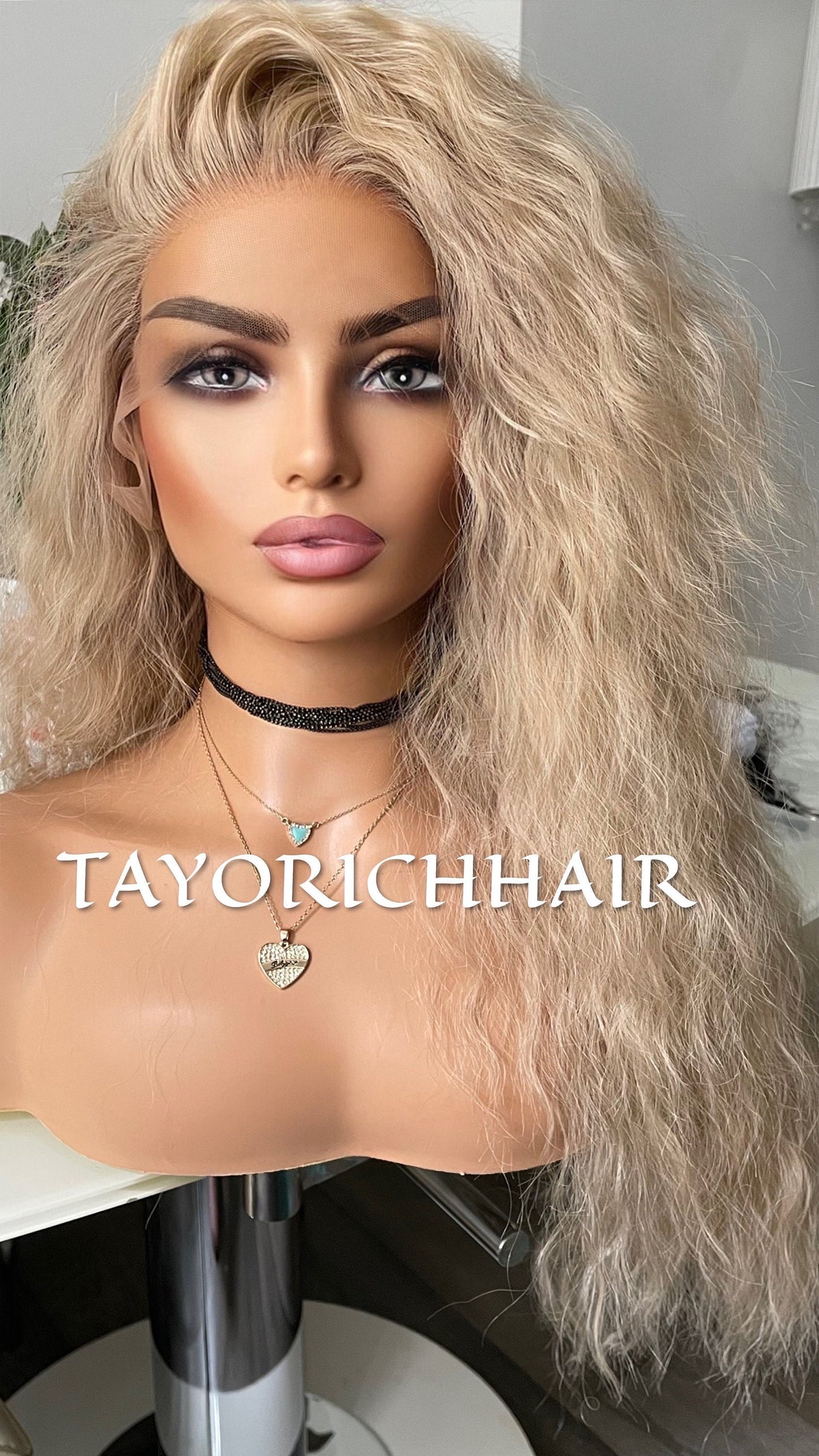 Curly Blonde Lace Front Wig/Light Weight Wig For Daily Wear/ Big Blonde Full Synthetic / Loose Curls Lace Wig