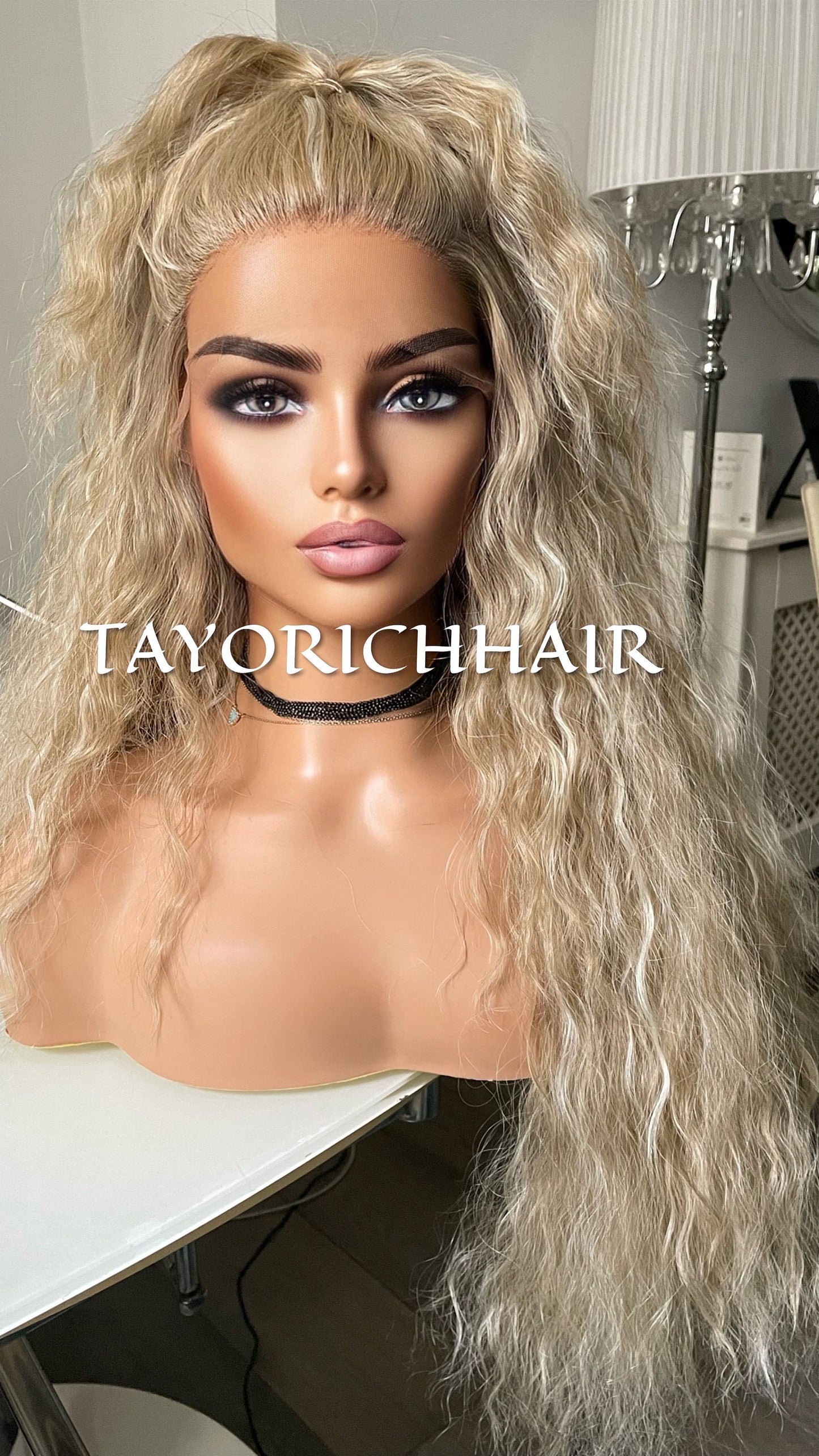 Curly Blonde Lace Front Wig With Streaks//Light Weight Wig For Daily Wear/ Big Blonde Full Curly Synthetic Lace Wig/ Party Wigs
