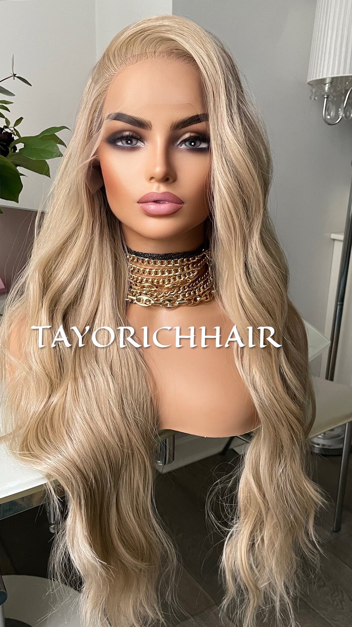 Natural Ash Blonde Lace Front Wig /Heat Friendly Luxury Synthetic Lace Front Wig/Realistic Pre Plucked Hairline
