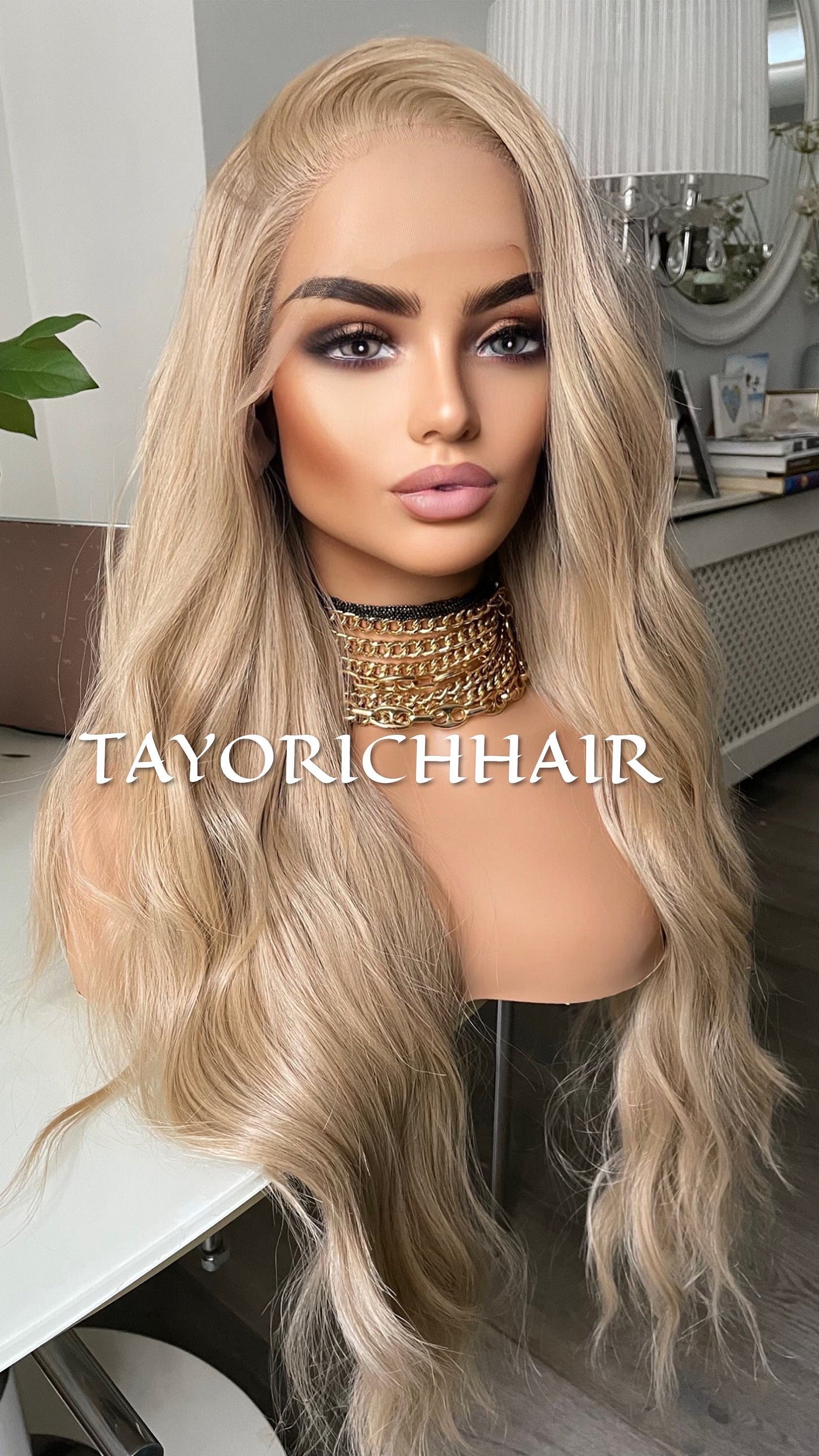 Natural Ash Blonde Lace Front Wig /Heat Friendly Luxury Synthetic Lace Front Wig/Realistic Pre Plucked Hairline