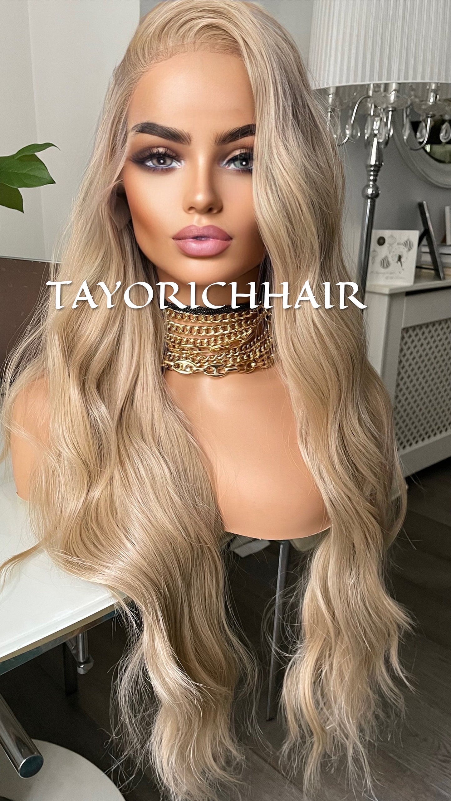 Natural Ash Blonde Lace Front Wig /Heat Friendly Luxury Synthetic Lace Front Wig/Realistic Pre Plucked Hairline