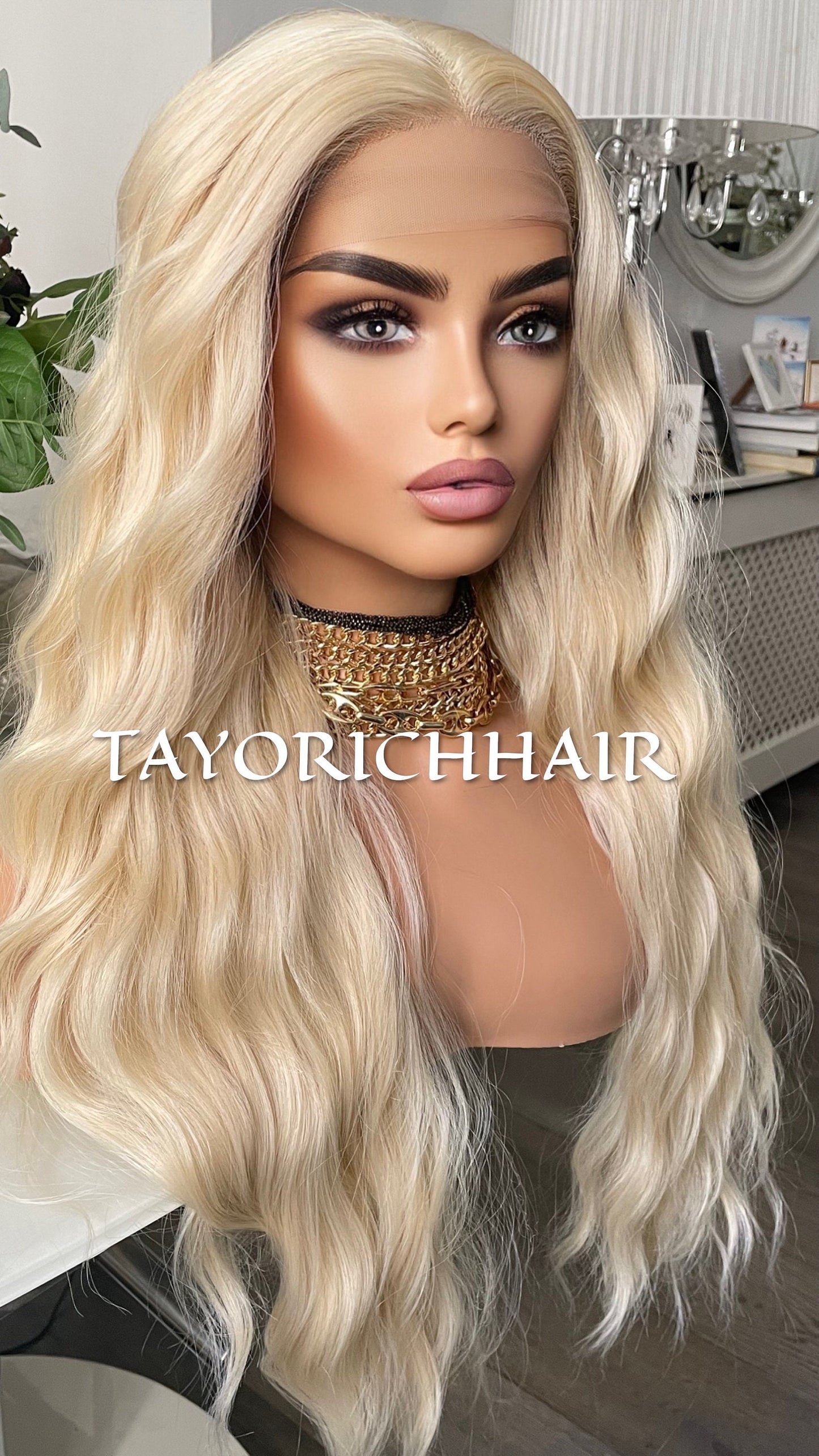 Blonde Hair Wig With Permanent Middle T Part Lace Front Made With Love/ Heat Friendly Synthetic Wig