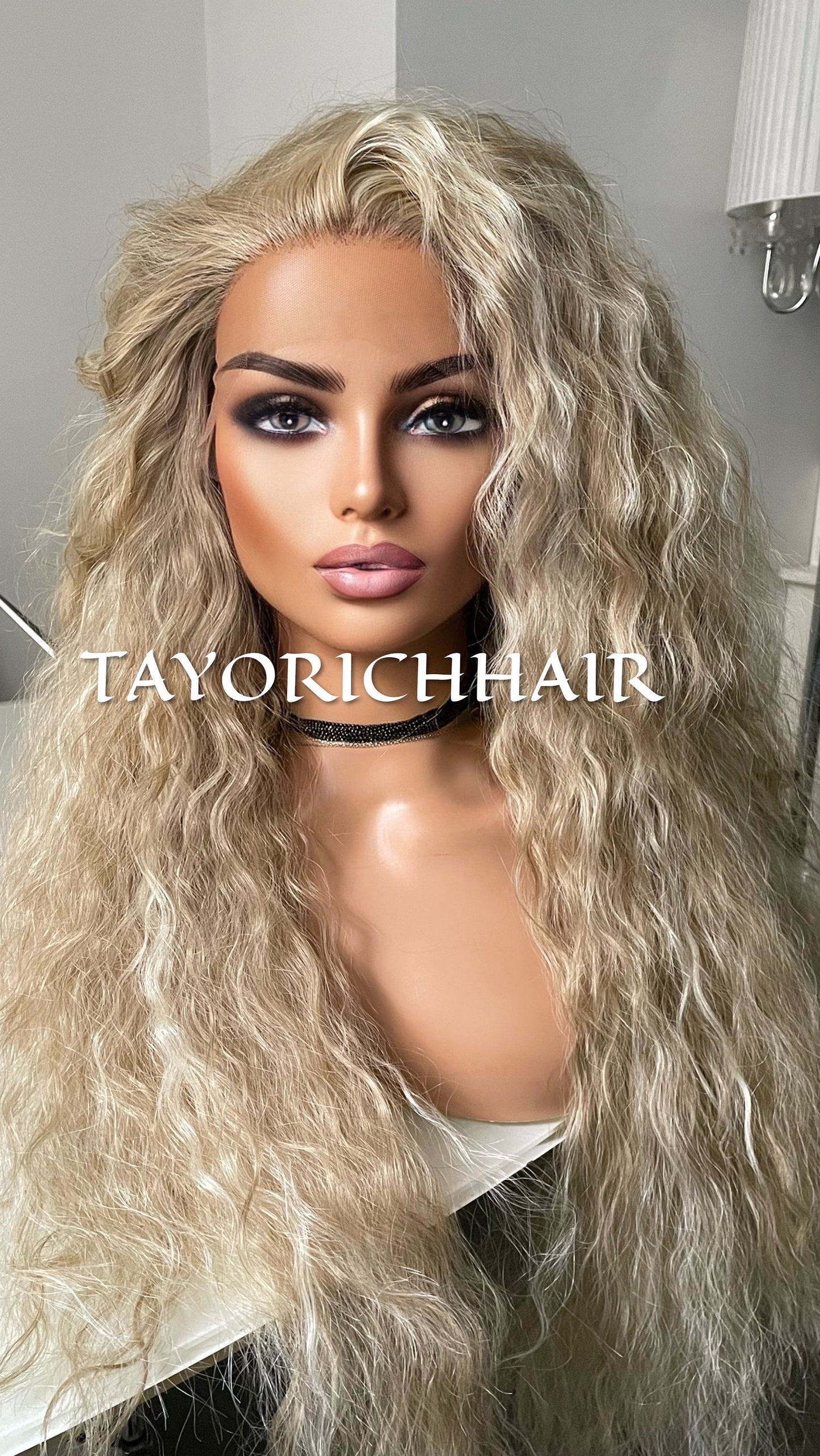 Curly Blonde Lace Front Wig With Streaks//Light Weight Wig For Daily Wear/ Big Blonde Full Curly Synthetic Lace Wig/ Party Wigs