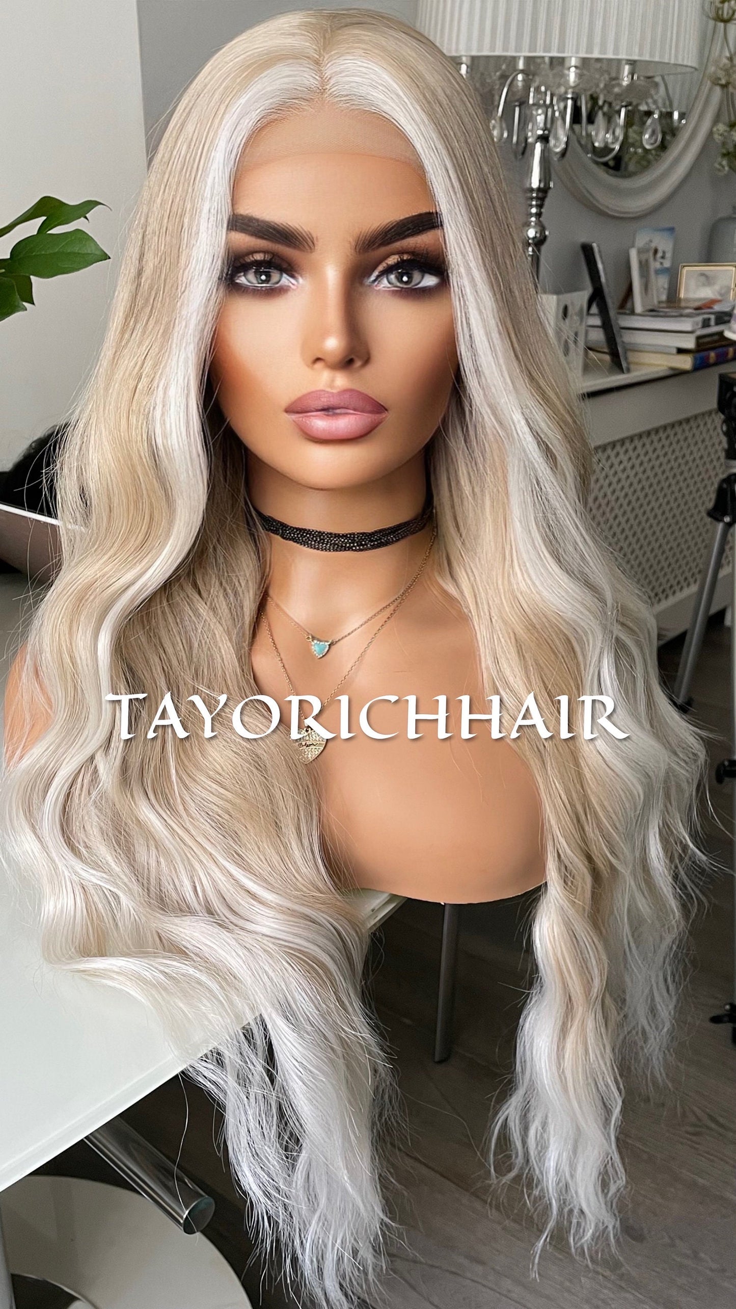 Pearl Blonde Lace Front Wig/Mixed Blonde Heat Safe Synthetic Wig/Ocean Wave Money Piece Lace Wig For Women