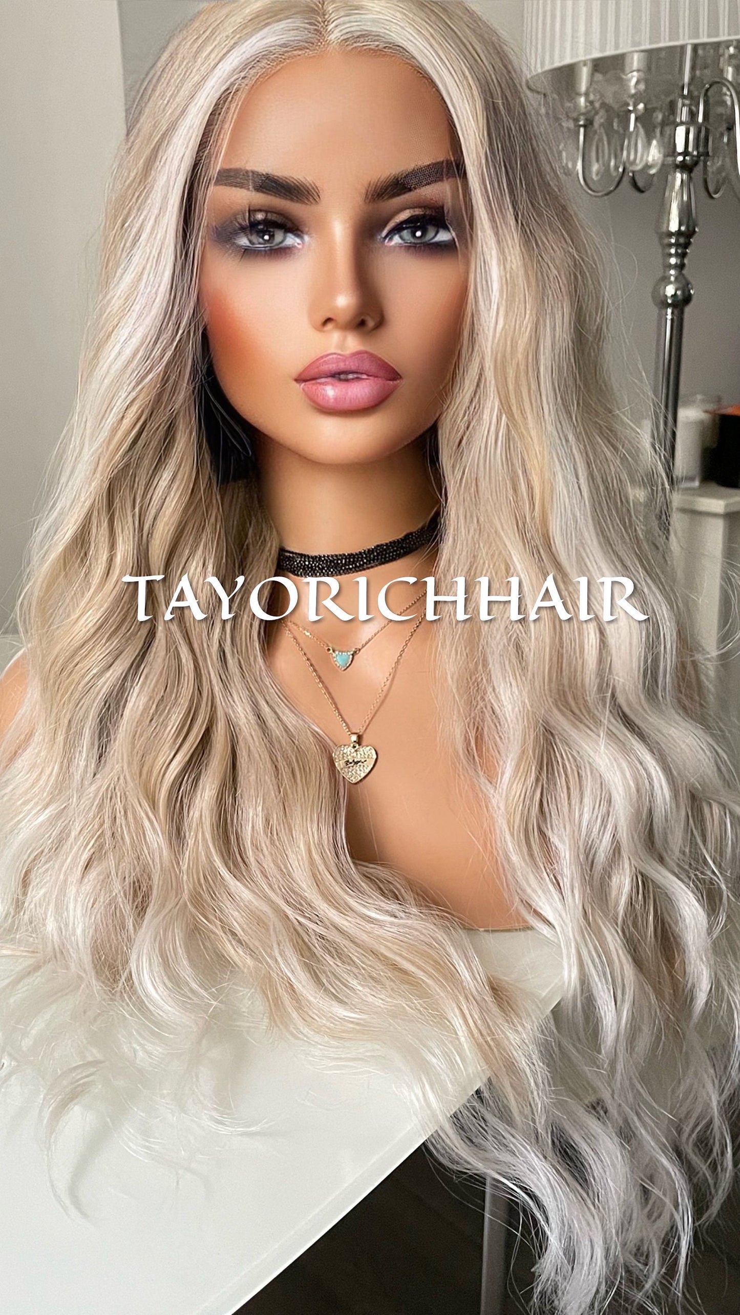 Pearl Blonde Lace Front Wig/Mixed Blonde Heat Safe Synthetic Wig/Ocean Wave Money Piece Lace Wig For Women