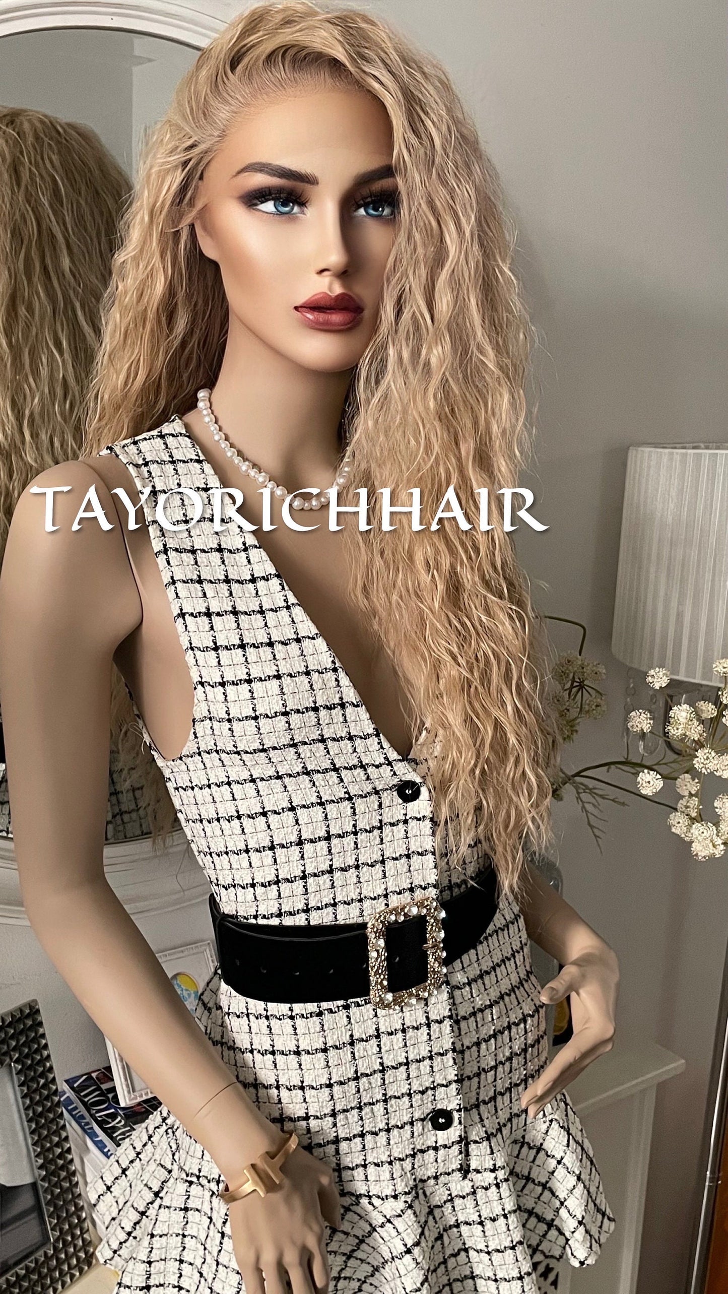 Curly Blonde Lace Front Wig/Light Weight Wig For Daily Wear/ Big Blonde Full Synthetic / Loose Curls Lace Wig