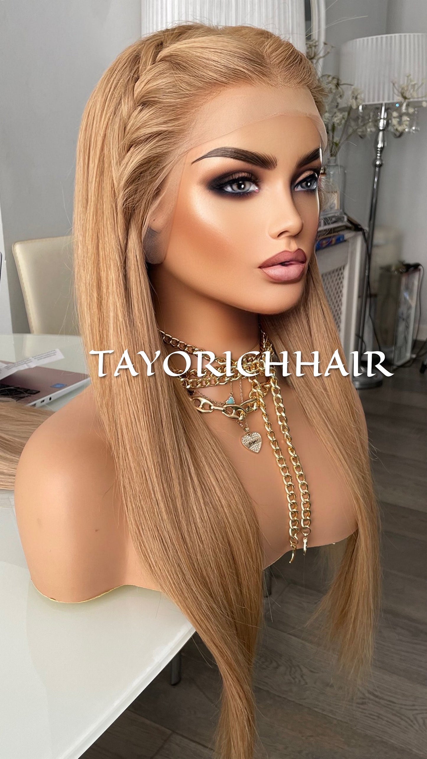 Warm Blonde Long Straight Real Hair Lace Front Wig 24 Inches/13x6 Swiss Lace/Low Density Blonde Real Hair Wig For Women