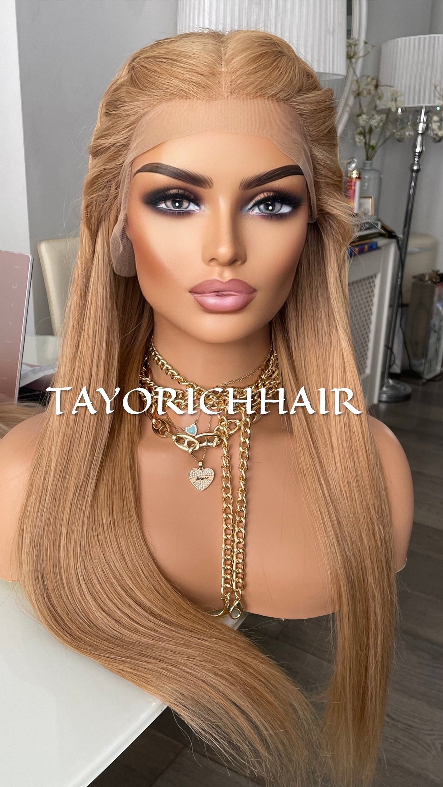 Warm Blonde Long Straight Real Hair Lace Front Wig 24 Inches/13x6 Swiss Lace/Low Density Blonde Real Hair Wig For Women