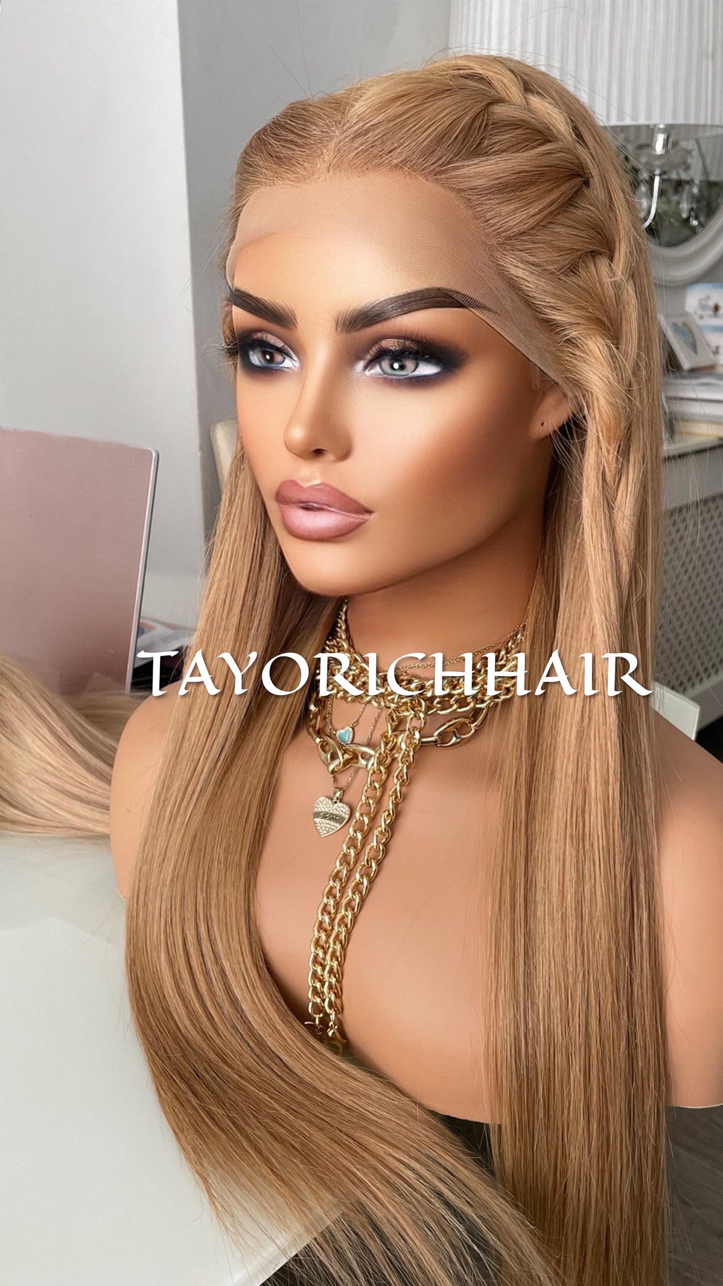 Warm Blonde Long Straight Real Hair Lace Front Wig 24 Inches/13x6 Swiss Lace/Low Density Blonde Real Hair Wig For Women