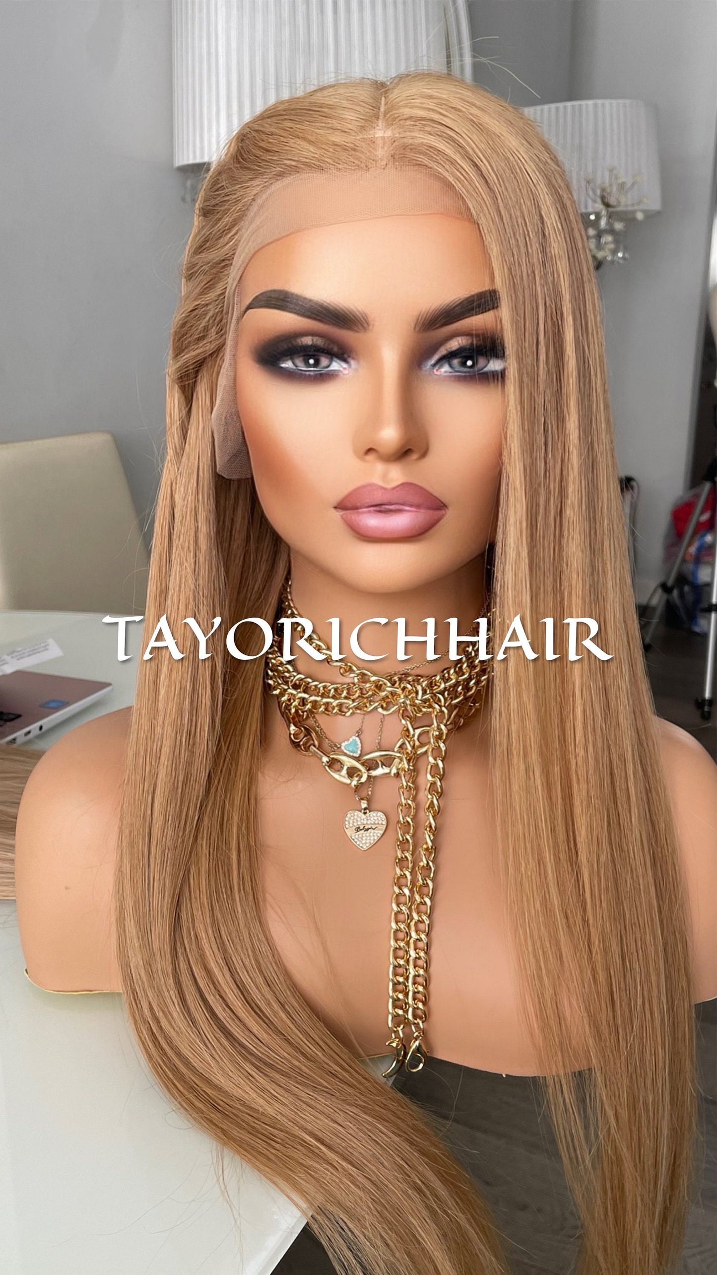 Warm Blonde Long Straight Real Hair Lace Front Wig 24 Inches/13x6 Swiss Lace/Low Density Blonde Real Hair Wig For Women