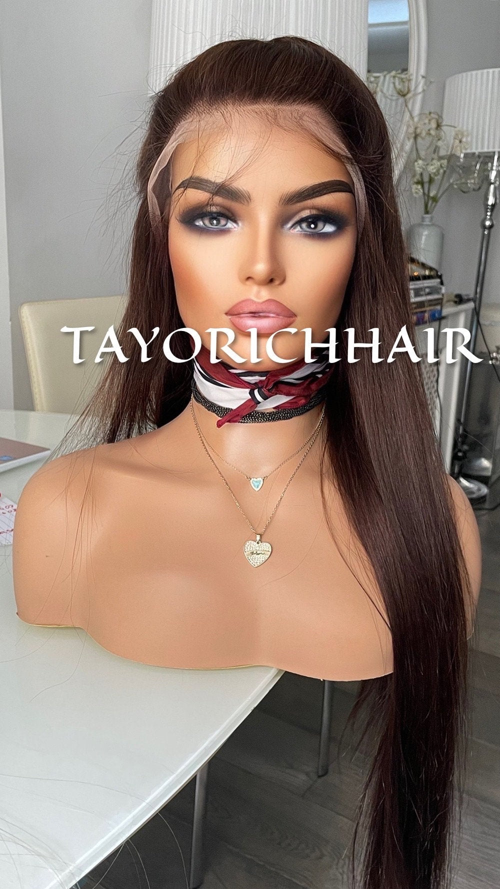 Brunette Brown Long Straight Real Hair 13x4 Lace Front Wig/Natural Straight Texture 24 Inches Small/Medium Cap Dark Brown Hair Lace Wig