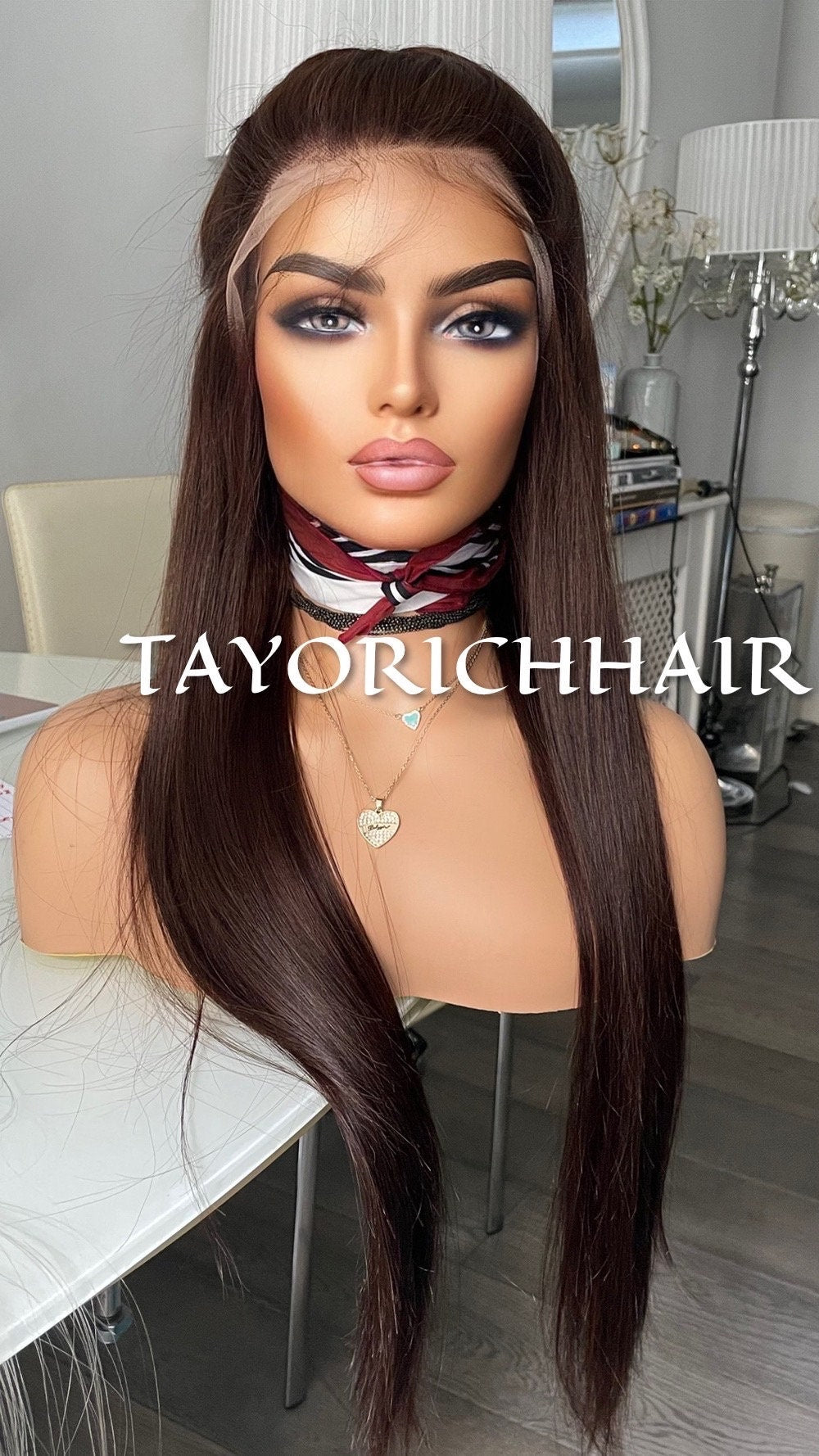Brunette Brown Long Straight Real Hair 13x4 Lace Front Wig/Natural Straight Texture 24 Inches Small/Medium Cap Dark Brown Hair Lace Wig