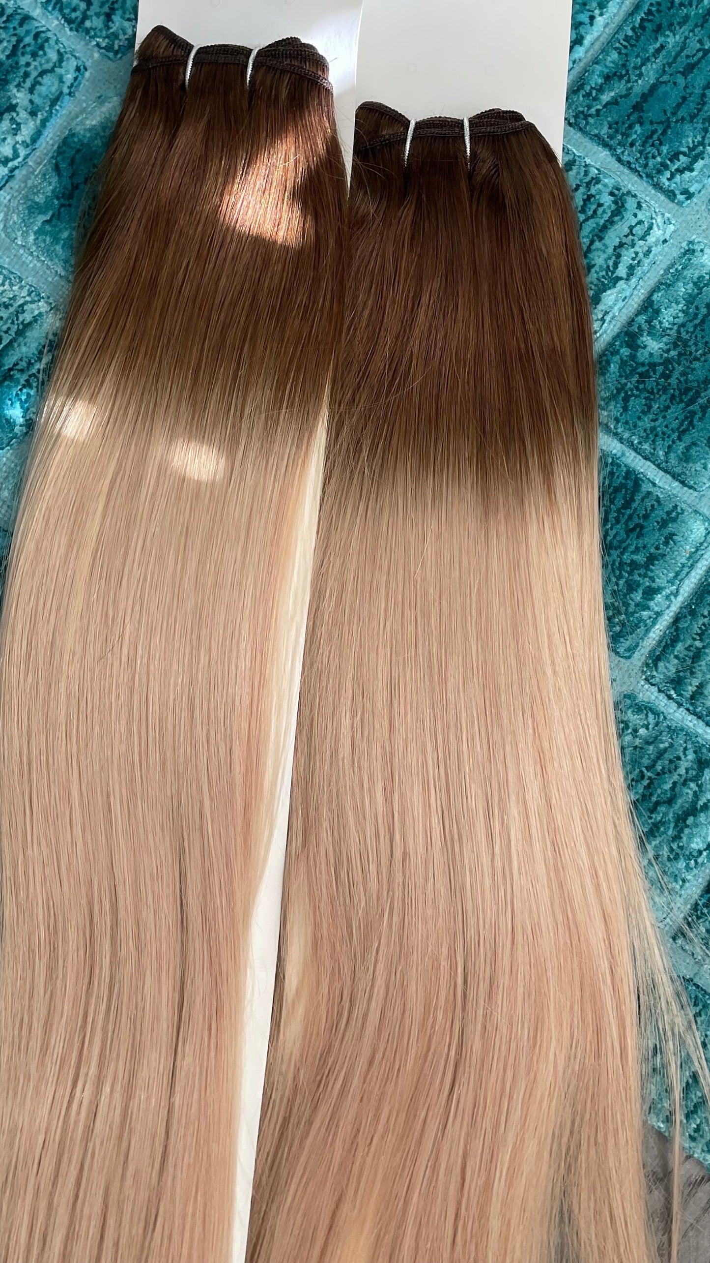 Ombre Blonde Weft Hair Extensions/ Deep Brown Roots With Ash Blonde Ends/ 2 Bundles Staight Brazilian Human Hair Extensions/ Soft Straight