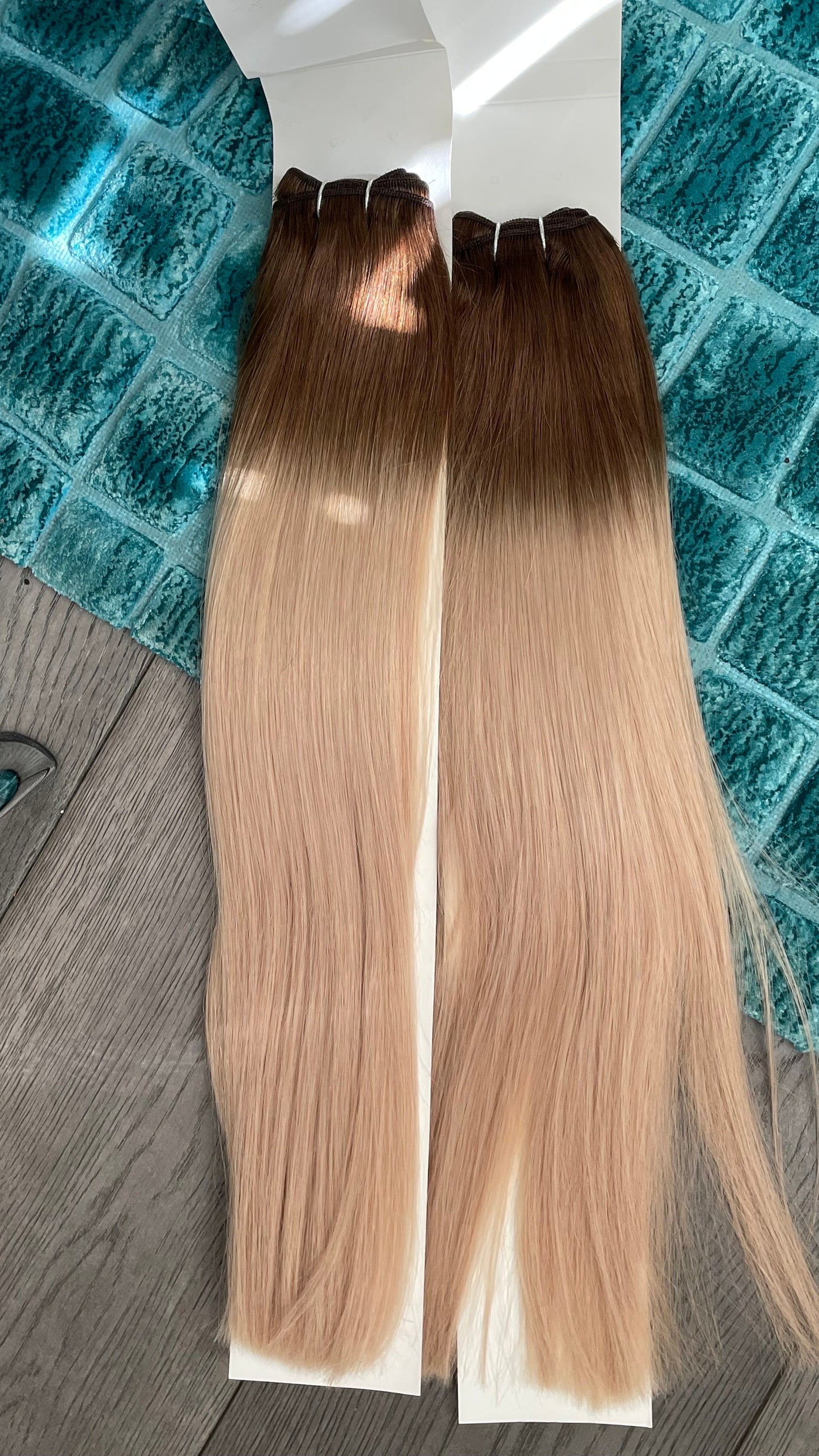 Ombre Blonde Weft Hair Extensions/ Deep Brown Roots With Ash Blonde Ends/ 2 Bundles Staight Brazilian Human Hair Extensions/ Soft Straight