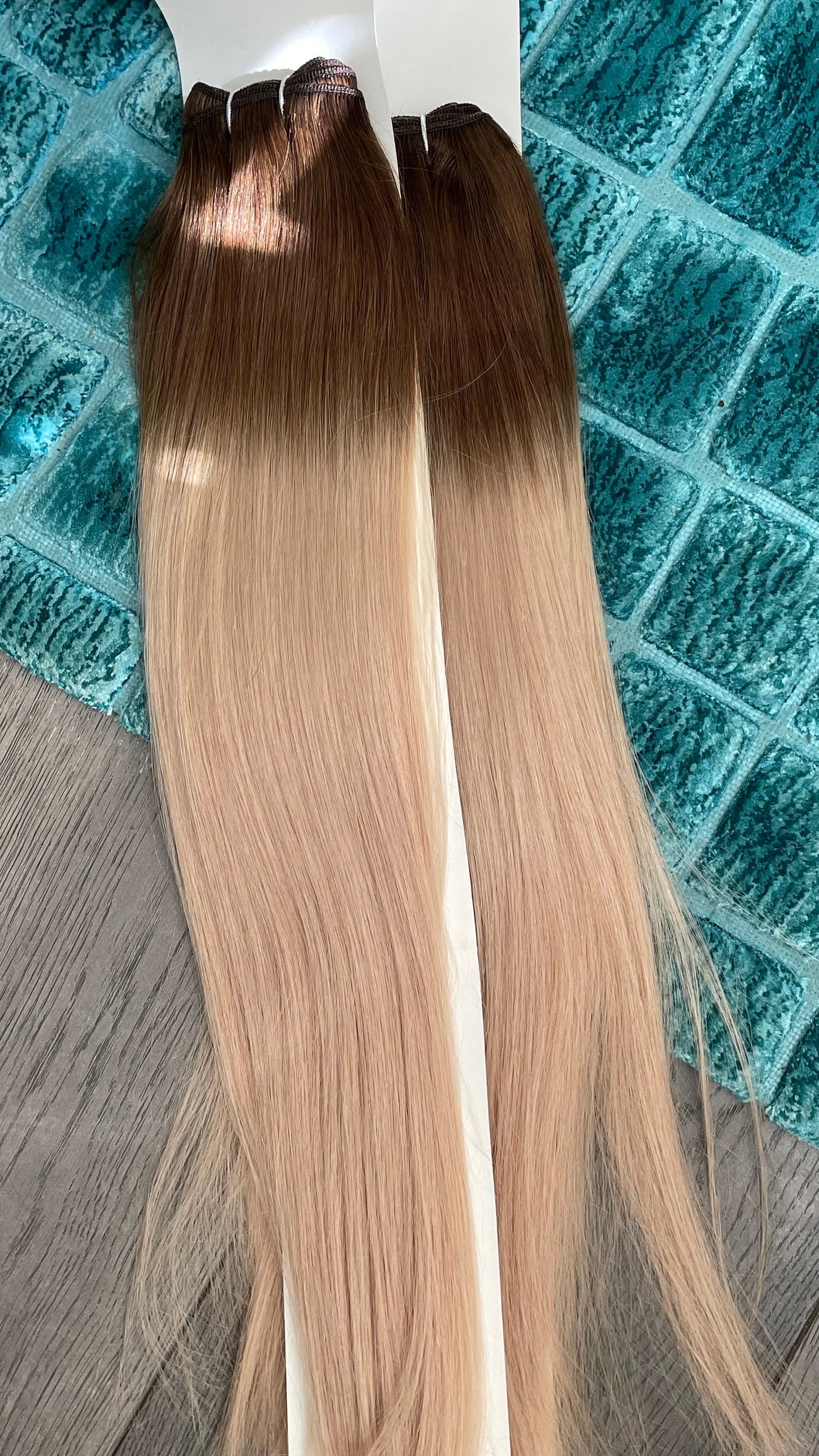 Ombre Blonde Weft Hair Extensions/ Deep Brown Roots With Ash Blonde Ends/ 2 Bundles Staight Brazilian Human Hair Extensions/ Soft Straight