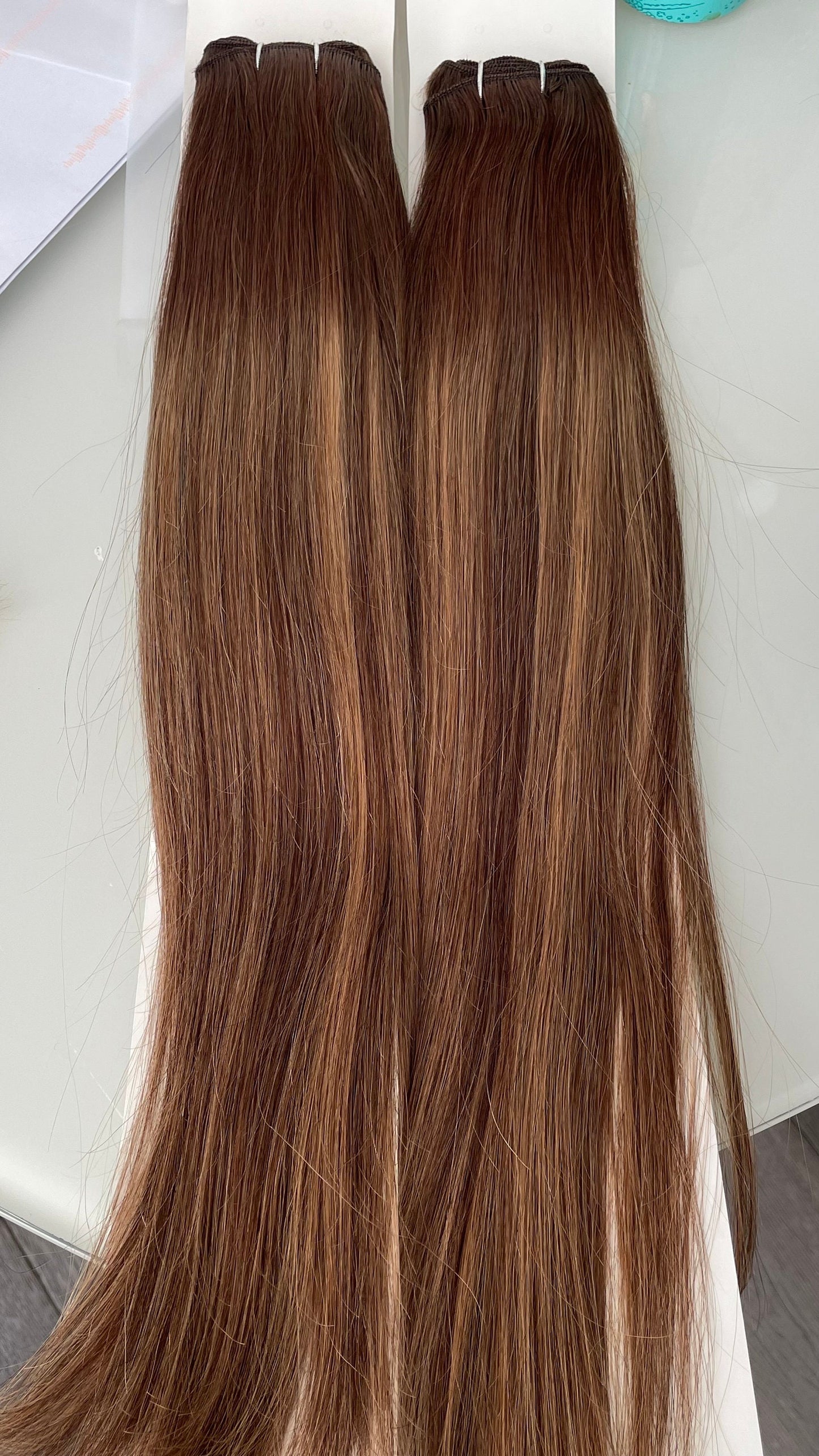 Mixed Brown and Blonde Weft Human Hair Extensions/ 2 Bundles 18 Inches Straight Weft Brazilian Human Hair