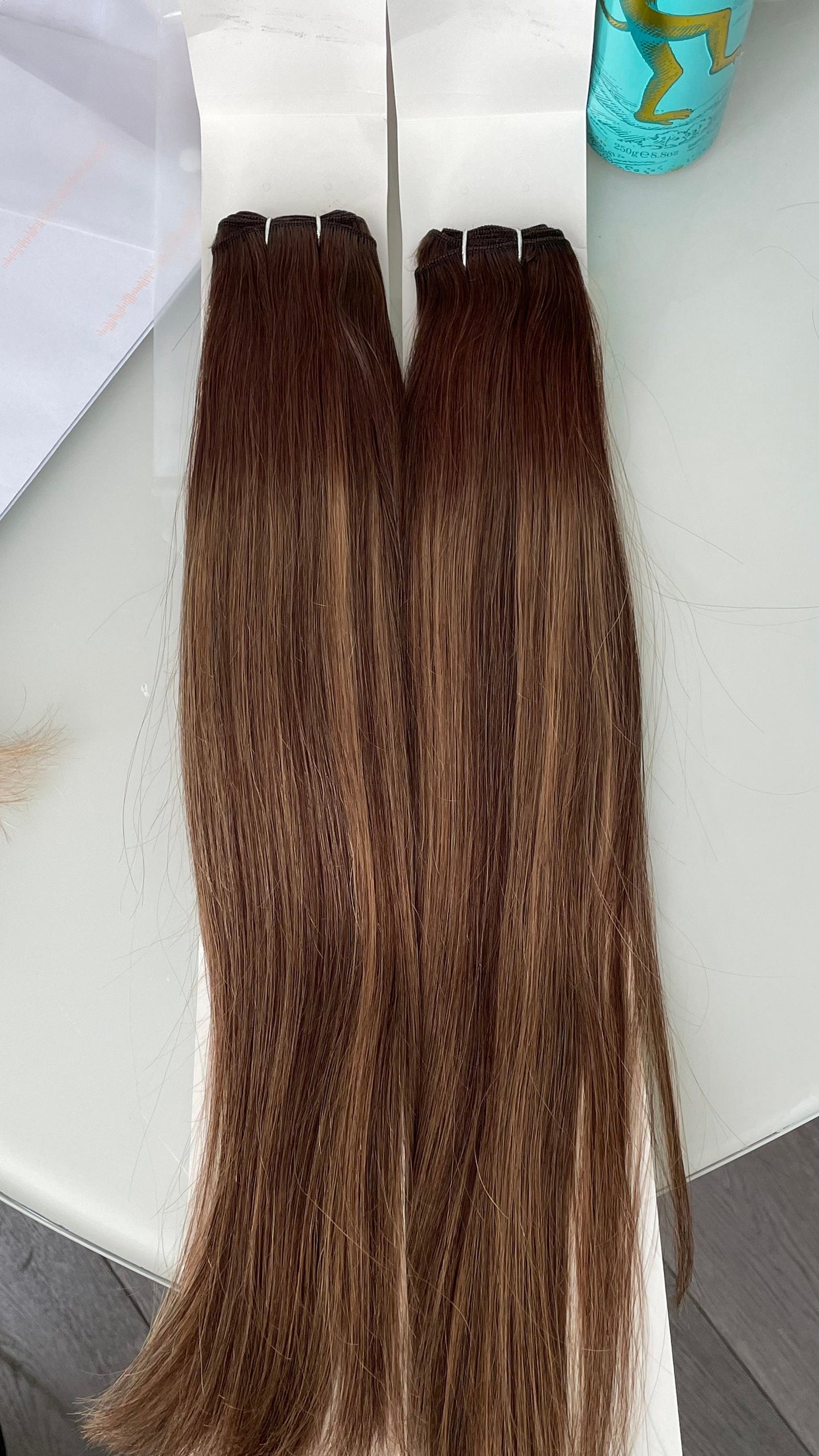 Mixed Brown and Blonde Weft Human Hair Extensions/ 2 Bundles 18 Inches Straight Weft Brazilian Human Hair