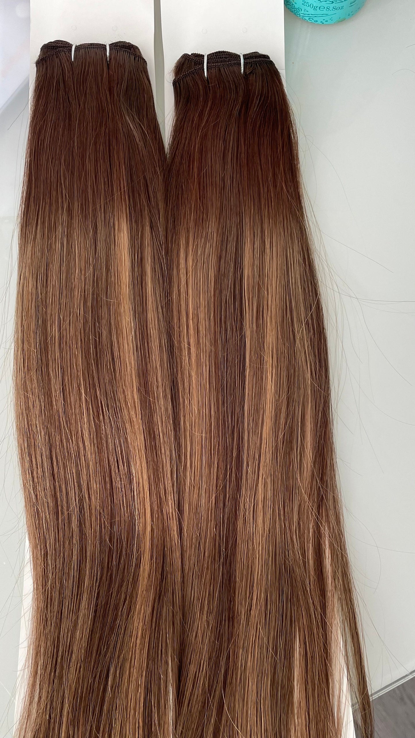 Mixed Brown and Blonde Weft Human Hair Extensions/ 2 Bundles 18 Inches Straight Weft Brazilian Human Hair