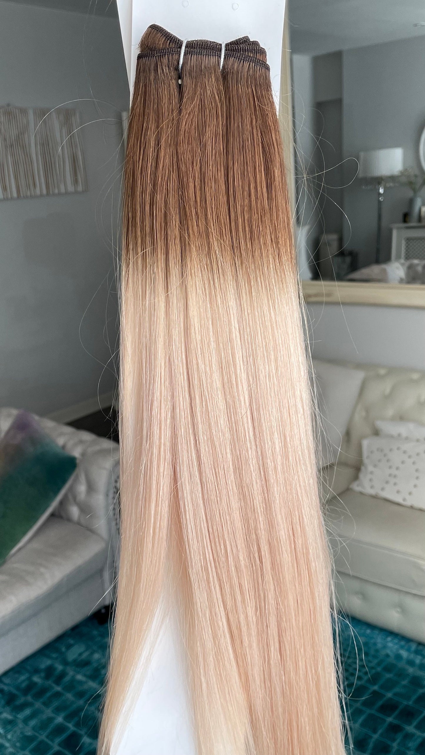 Ombre Blonde Weft Hair Extensions/ Deep Brown Roots With Ash Blonde Ends/ 2 Bundles Staight Brazilian Human Hair Extensions/ Soft Straight