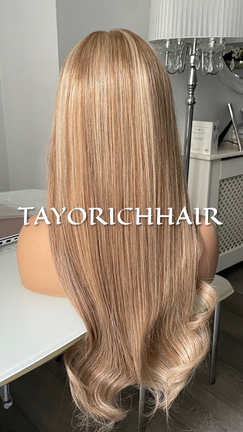 Mixed Blonde Long Real Hair Wig/ Medium Ash Blonde With Light Blonde Streaks/ 13x6 Soft Swiss Lace 24 inches Real Hair Wig