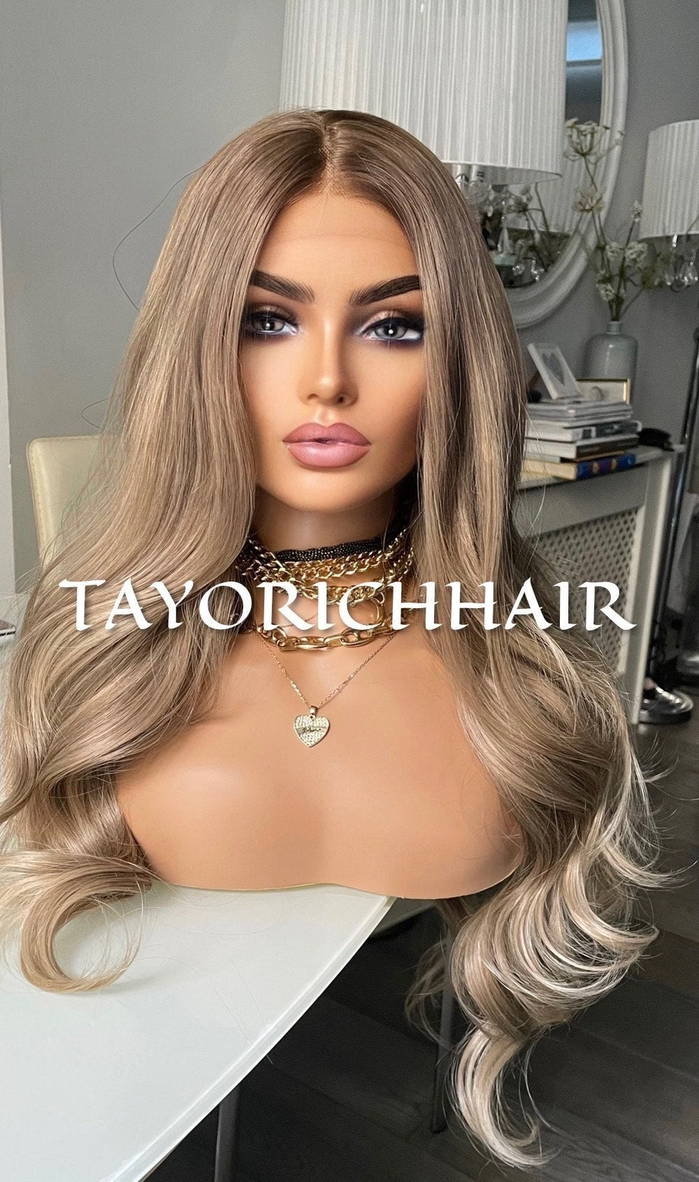 Rooted Dark Ash Blonde Lace Front Synthetic Wig