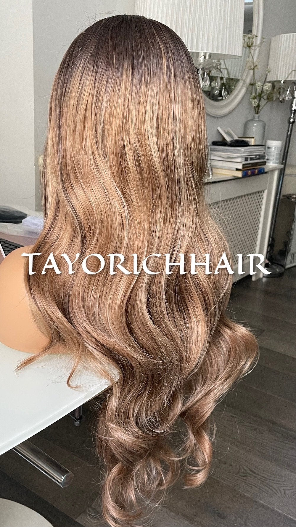 Honey Blonde Lace Front Wig / Heat Resistant Premium Synthetic Lace Front Wig/ Brown Blonde Mix Wig For Woman/ Long Wavy 24 Inches Wigs