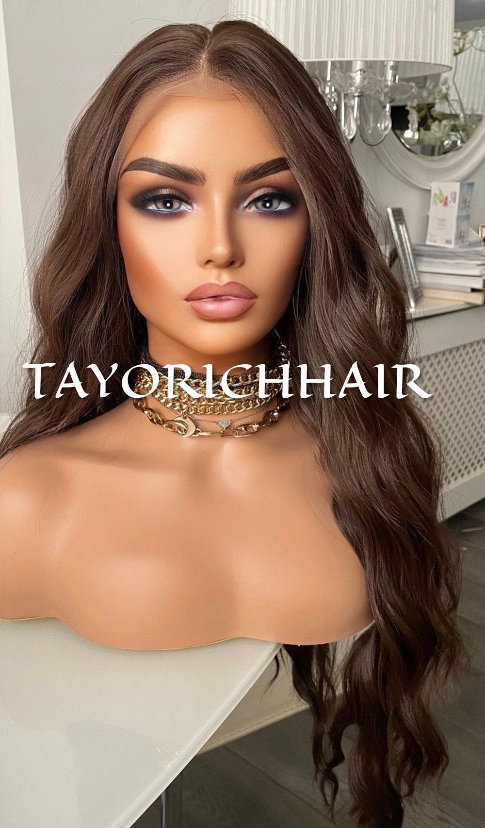 Brunette Dark Brown Lace Front Wavy Wig For Women Natural Looking 13x6 Ocean Wave Lace Front Wig Realistic Hair Line Heat Friendly Synthetic