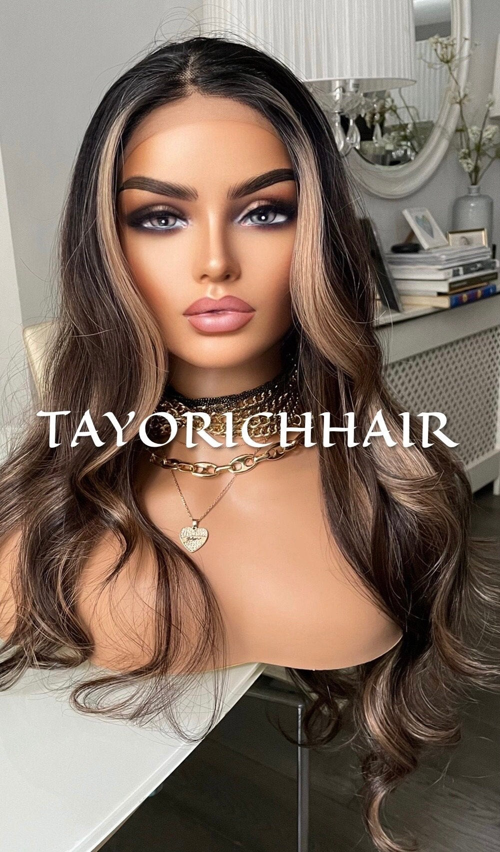 Darkest Brunette Face Framing Money Piece Wigs For Women/ Heat Safe Luxury Synthetic Wig/ Minimalist Style Wigs/ Handmade Synthetic Wigs
