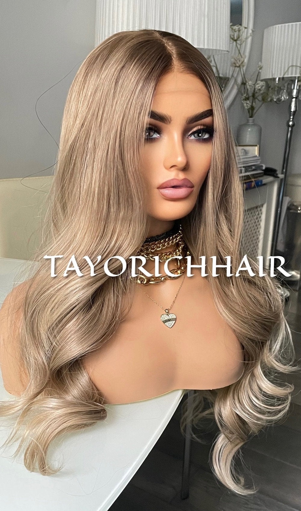 Rooted Dark Ash Blonde Lace Front Synthetic Wig