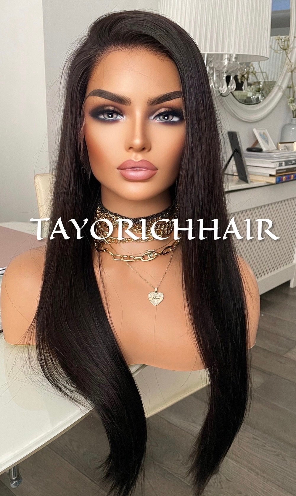 Black HD Lace Front Wig 13X4 Real Hair Wig / Natural Straight Texture / 24 Inches Black Long Real Hair Wig/ 180 Density Lace Front Wig