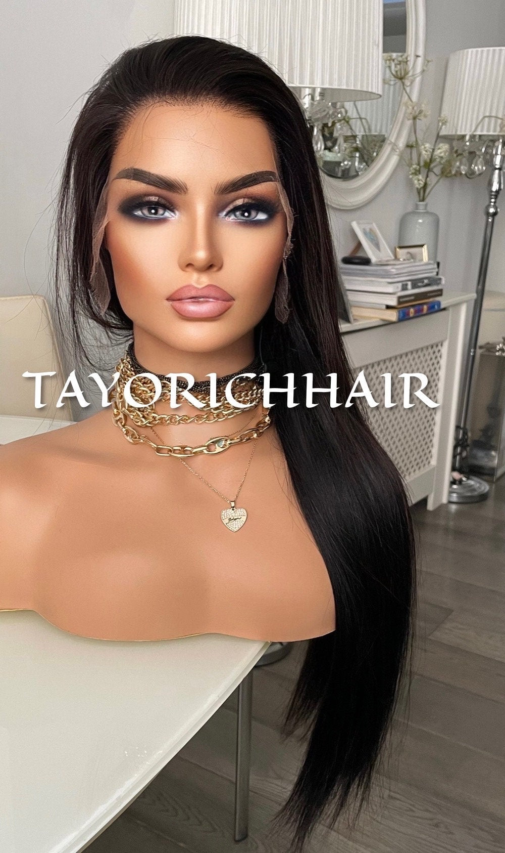 Black HD Lace Front Wig 13X4 Real Hair Wig / Natural Straight Texture / 24 Inches Black Long Real Hair Wig/ 180 Density Lace Front Wig