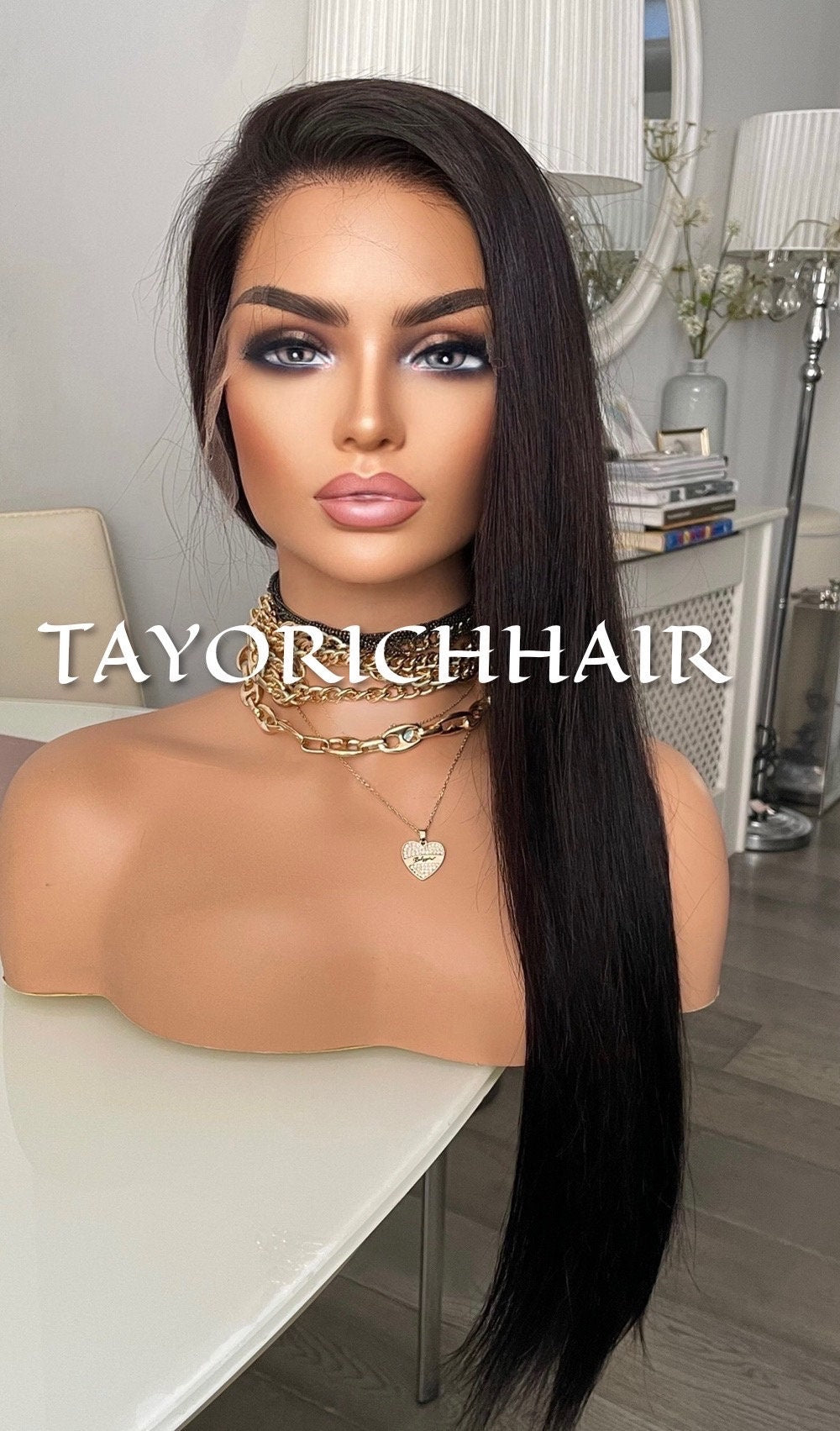 Black HD Lace Front Wig 13X4 Real Hair Wig / Natural Straight Texture / 24 Inches Black Long Real Hair Wig/ 180 Density Lace Front Wig