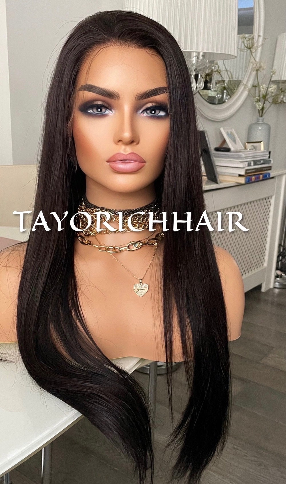 Black HD Lace Front Wig 13X4 Real Hair Wig / Natural Straight Texture / 24 Inches Black Long Real Hair Wig/ 180 Density Lace Front Wig